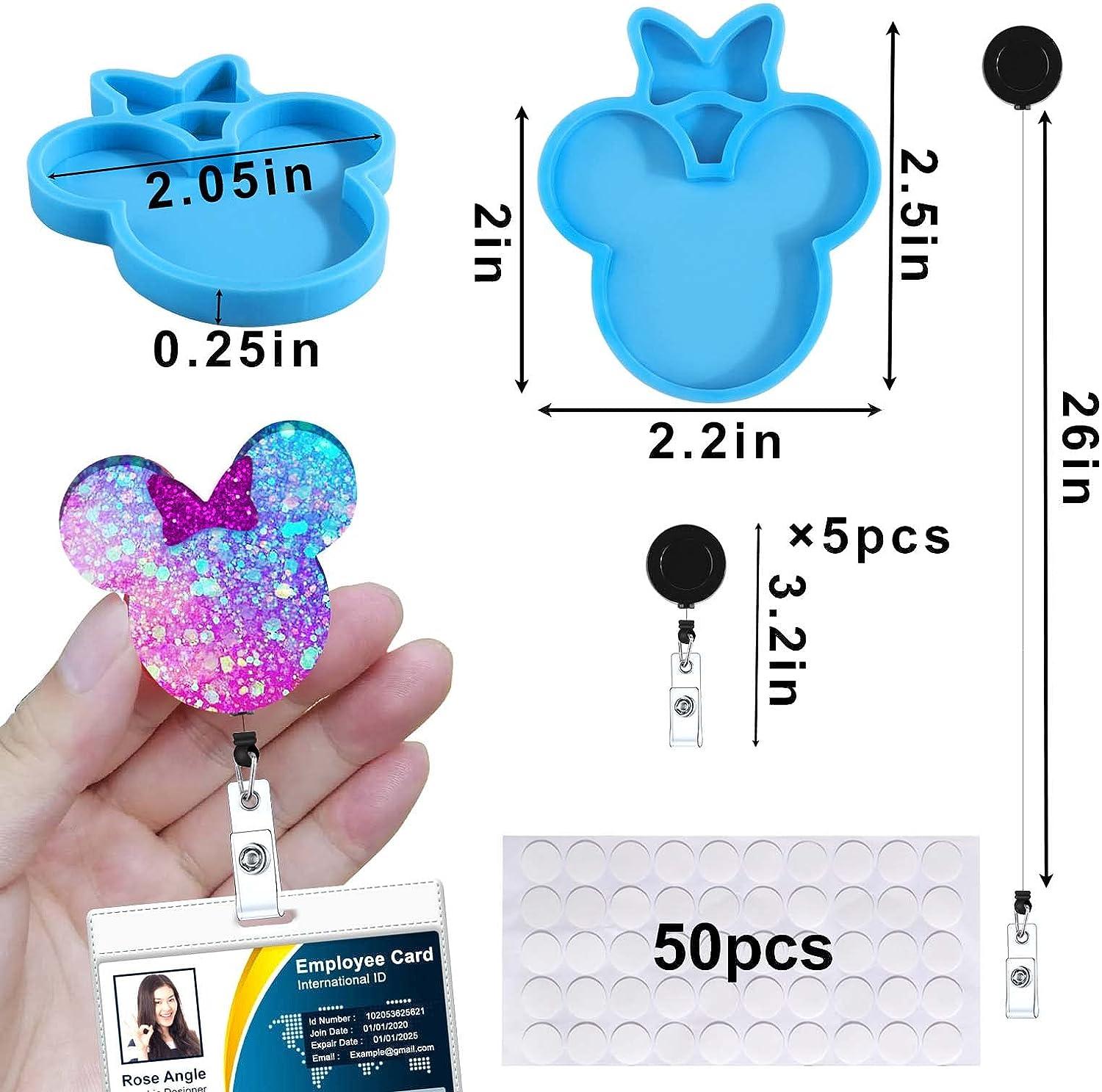 Juome Resin Molds Badge Reels, 2 Pcs Mouse Head Bow Silicone Molds for  Epoxy Resin Casting with 5 Pcs Retractable Badges Clips, DIY Crafts Badge  Holder Making