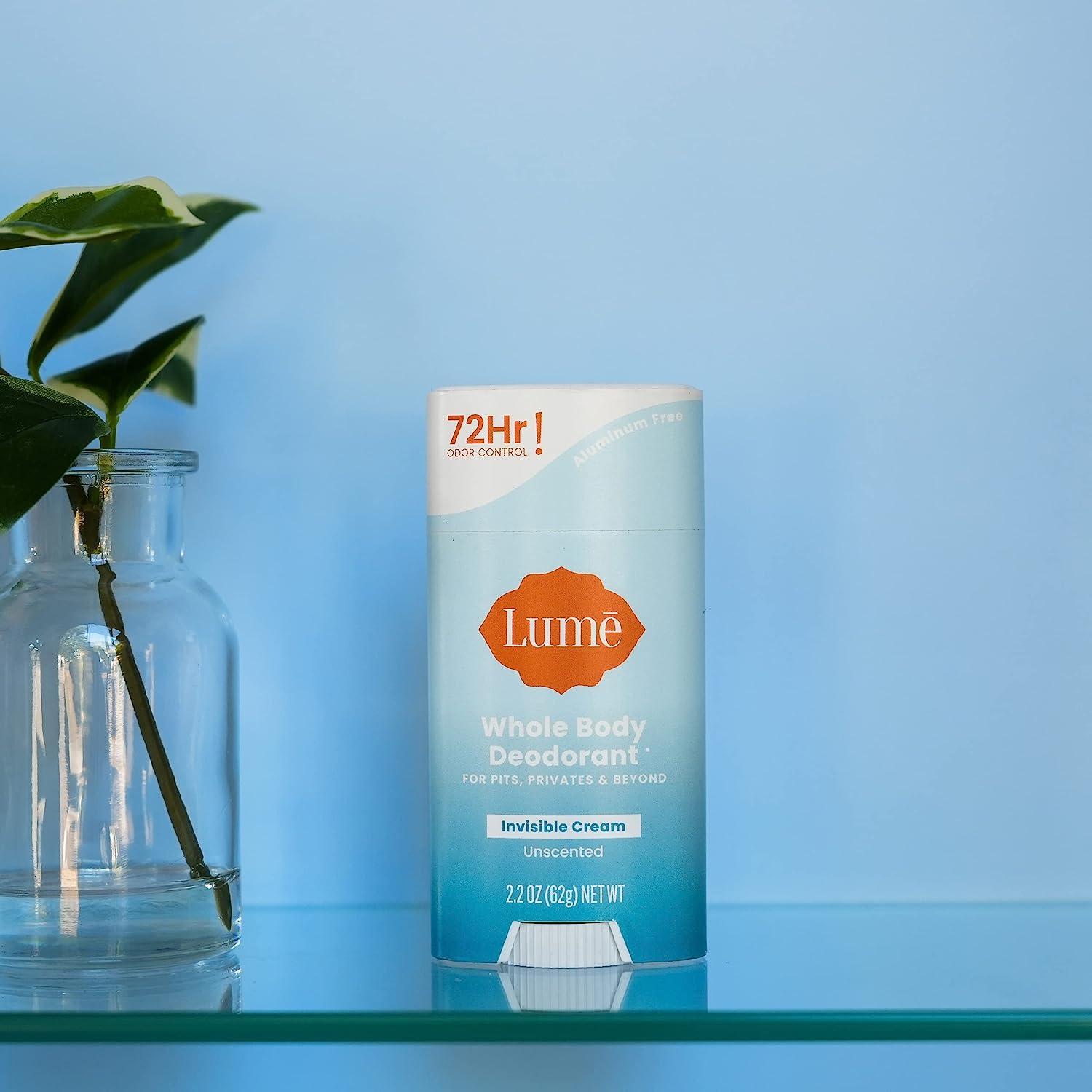Lume Whole Body Deodorant Invisible Cream Stick 72 Hour Odor