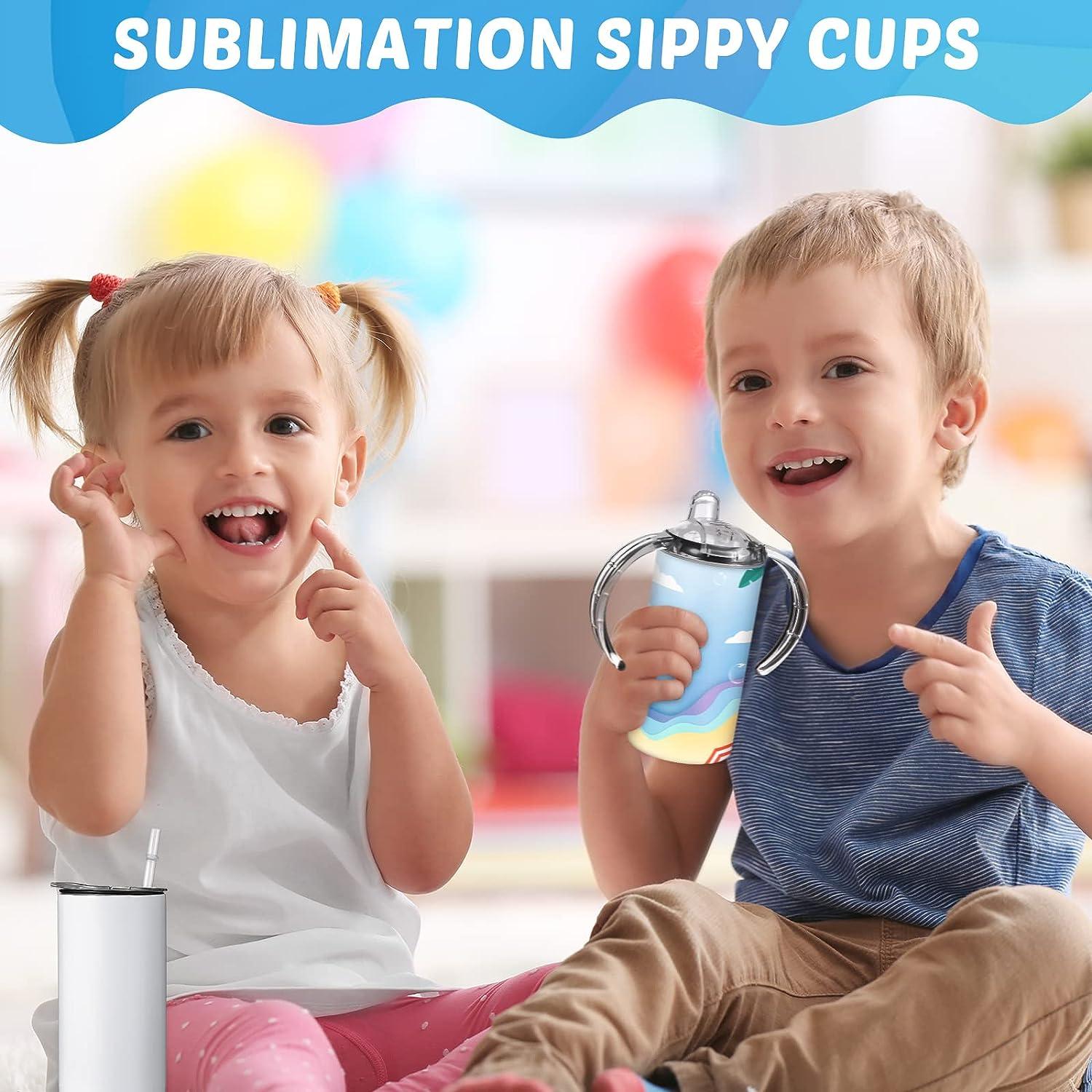 Potchen 4 Sets 12 oz Sublimation Blanks Sippy Cup Kids Sublimation Tumblers  with Handles Insulated Stainless Steel Sippy Cup with Lids and Straws 2  Heat Tape 4 Sublimation Coating for Water Milk