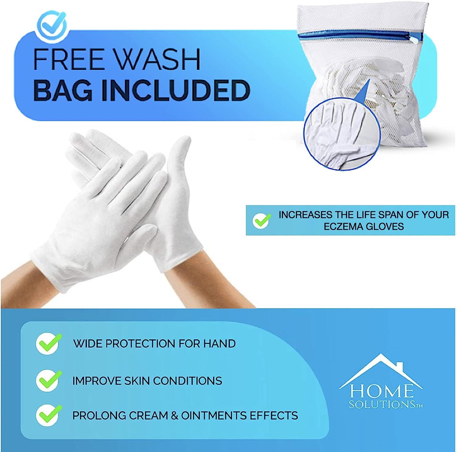 100% White Cotton Gloves for Eczema Pairs with Wash Bag