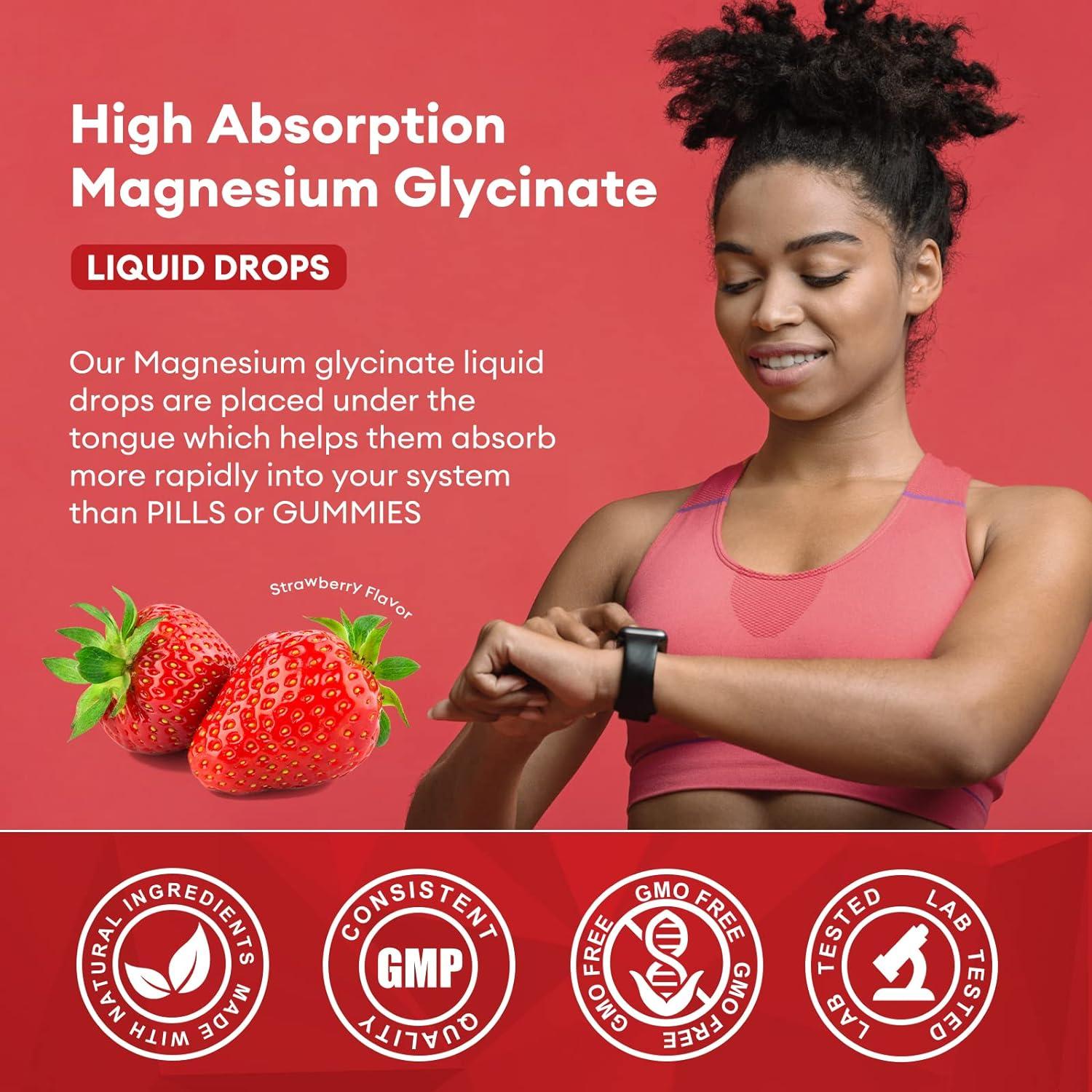 2 Pack Magnesium Glycinate Liquid Drops with Threonate, Fiber
