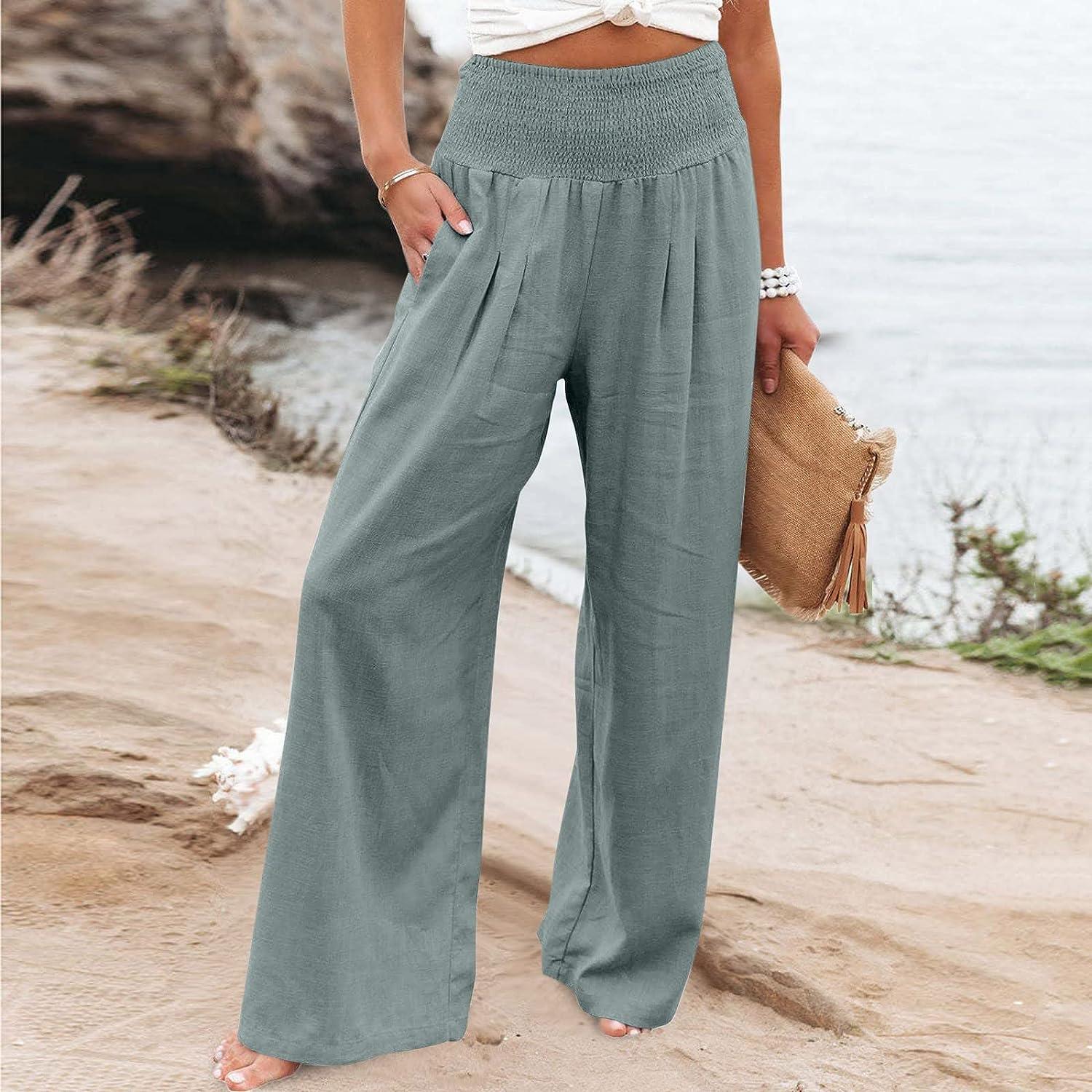 Cbcbtwo Linen Pants for Women,Summer Plus Size Elastic High