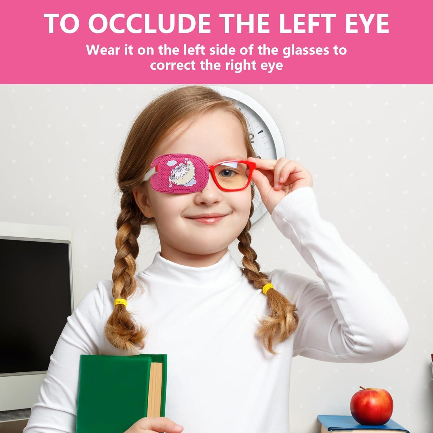 6 Piece Kids Reusable Eye Patches for Glasses Pink Soft Eye Patch for Left Eye Treating Lazy