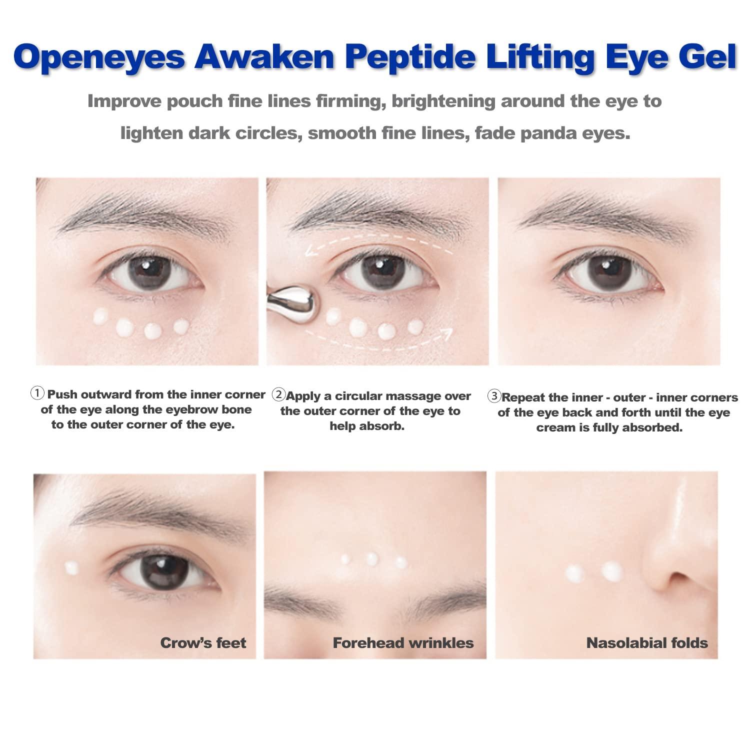 Openeyes Awaken Peptide Lifting Eye Gel 3Pcs HIMSE Awaken Peptide Depuffing Eye  Gel Men's Moisturizing Eye Cream for Reduces Puffiness/under Eye Bags /wrinkles