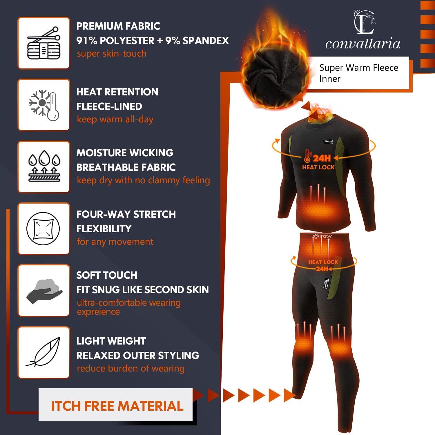 Men's Thermal Underwear Set, Winter Base Layer Sport Long Johns Top &  Bottom Suit Compression Cold Weather Gear for Skiing