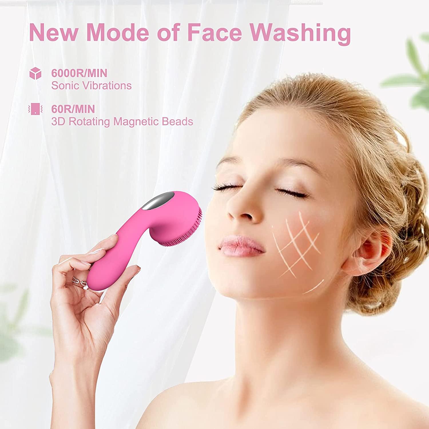 Sonic Facial Cleansing Brush, 4 Modes, Silicone Face Scrubber with