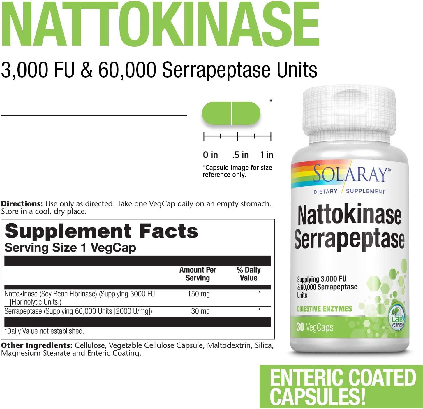 Solaray Nattokinase & Serrapeptase 30 Vegetarian Capsules for Heart