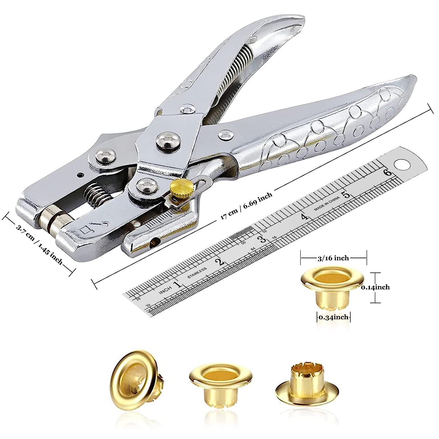 POUPHY Hole Punch Tool, Eyelet Hole Puncher Kits with 3/16 inch 200 Pcs  Gold & Silver Metal Grommets for Leather Fabric Belt Clothes Card Paper  Canvas Decorative Repair