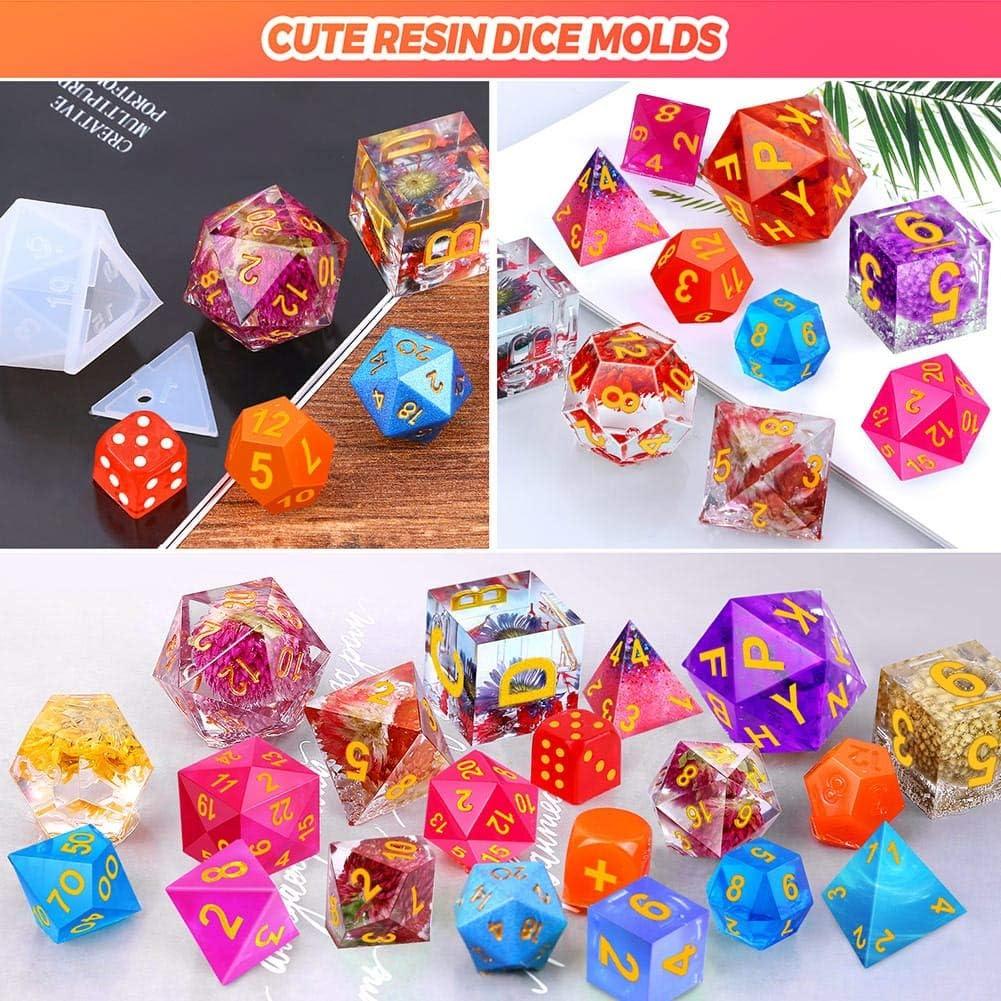 Resin Dice Molds, Shynek 19 Styles Polyhedral Game Dice Molds Set with  Silicone Dice Mold, Mixing Sticks, Measuring Cup, Droppers, Acrylic Paints  Set for Epoxy Resin Dice Making