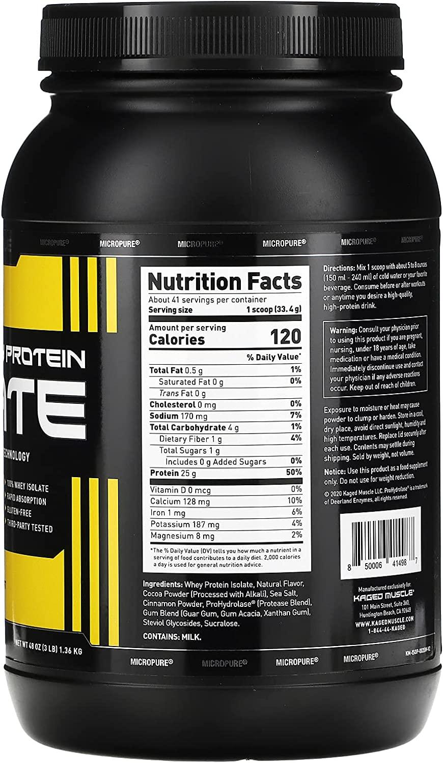 Whey Protein Powder, Kaged Muscle 100 Whey Protein Isolate Powder for Post Workout Recovery