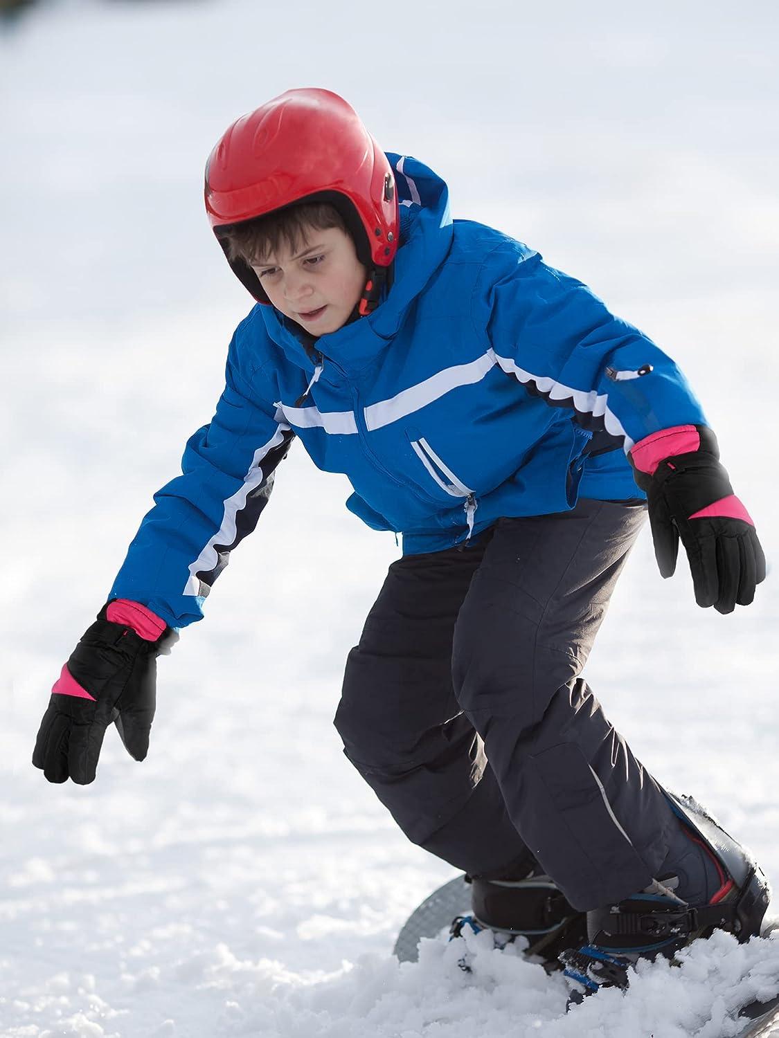 2 Pairs Kids Ski Gloves Winter Waterproof Gloves Children Warm Thick Full  Finger Mittens Snow Gloves for Girls 4-7 Year-Old