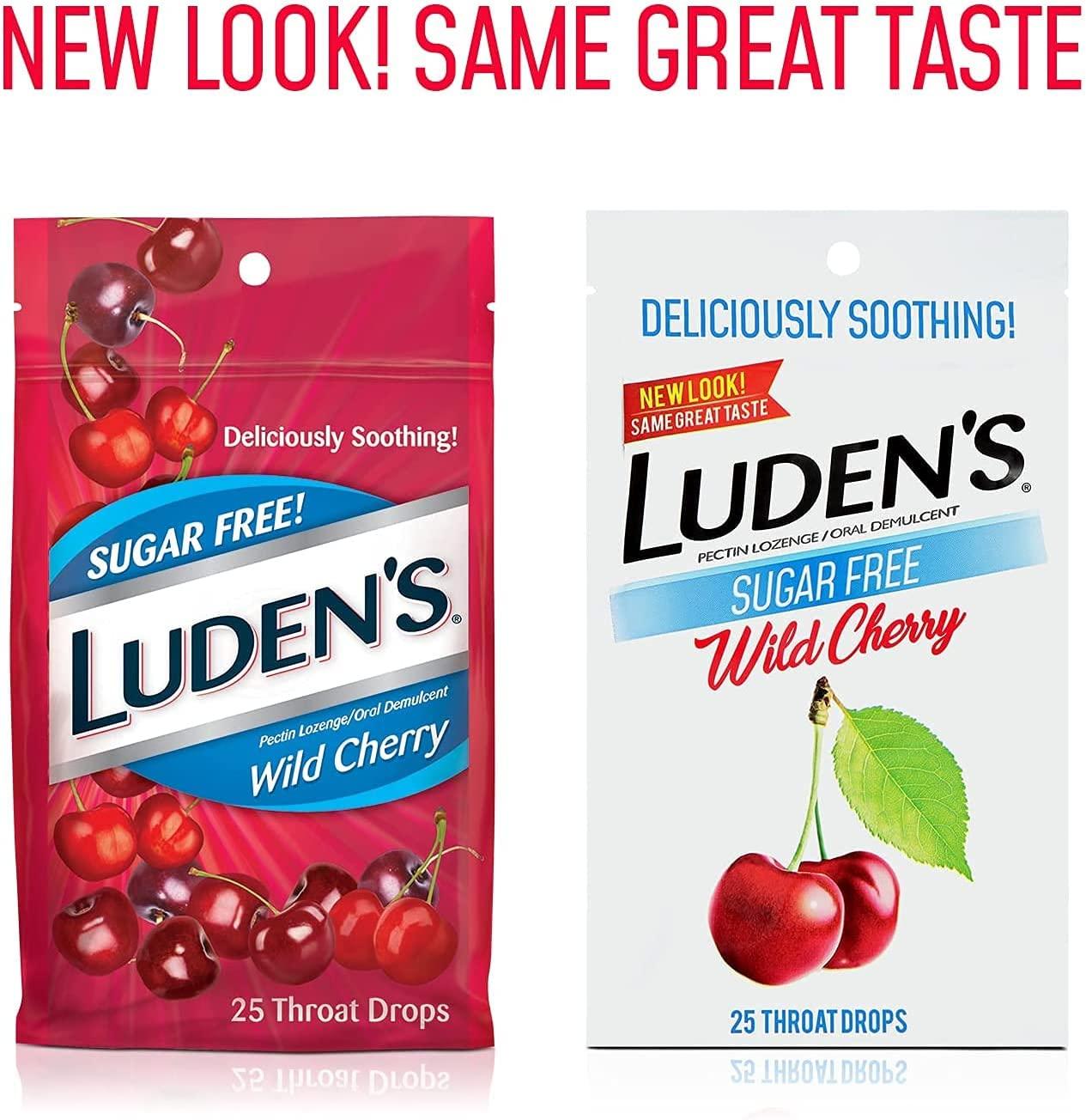 Luden's SugarFree Wild Cherry Throat Drops 25 Count x 4 Packs
