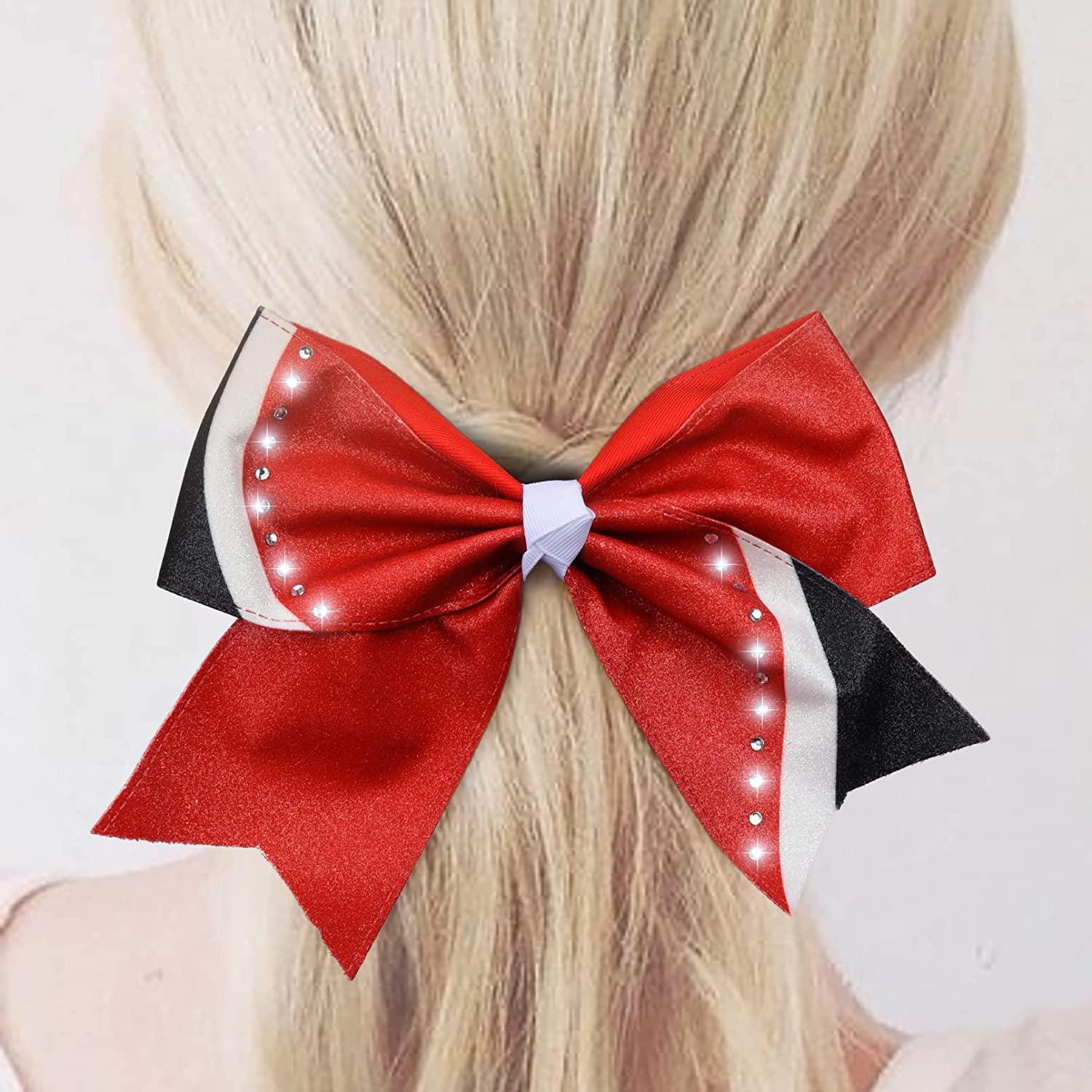 8 Glitter Red Cheer Bows - CEELGON Large Shiny Red Rhinestone