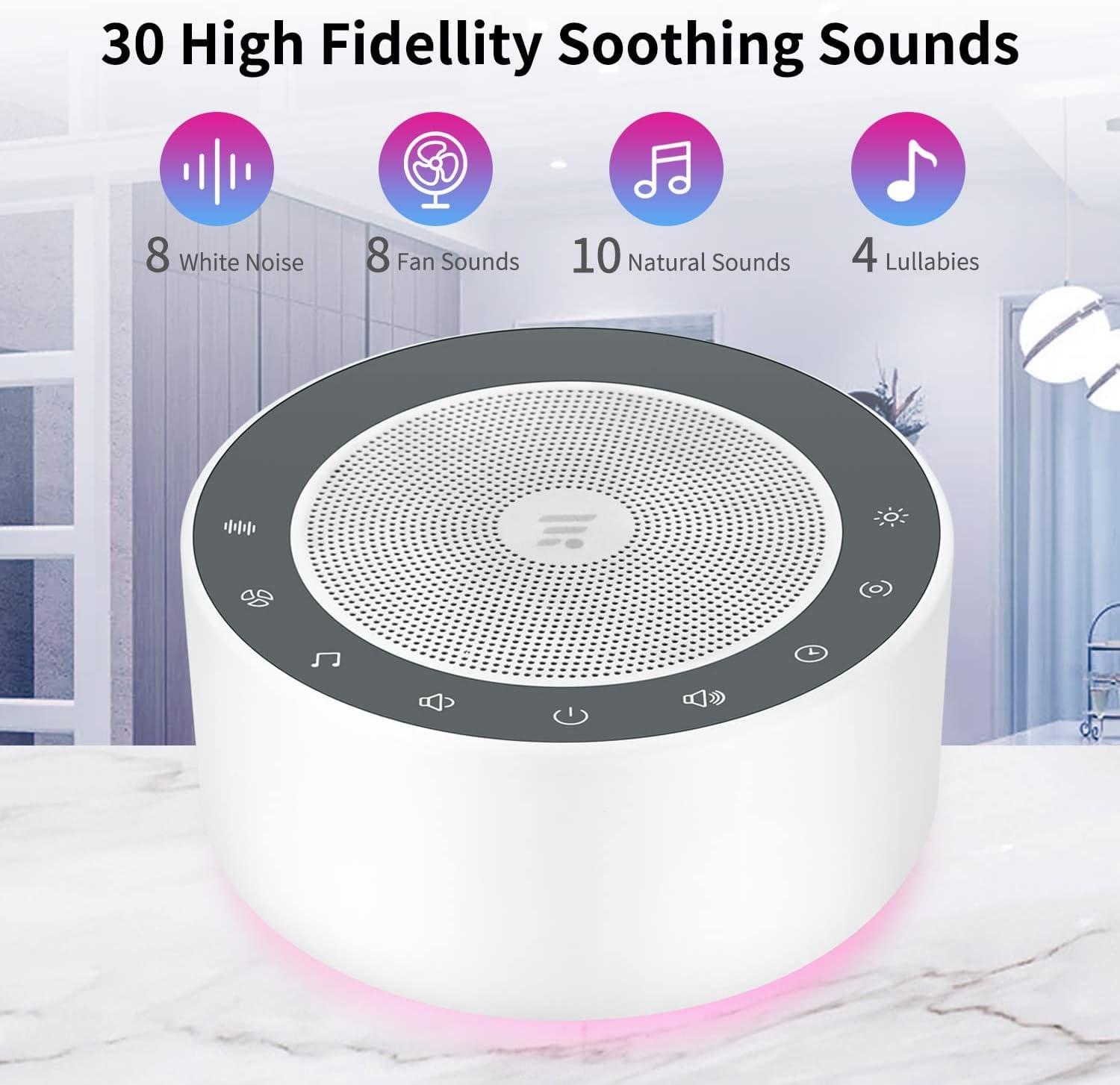White Noise Machine with 30 High Fidelity Soundtracks, 7 Colors Night  Lights, Full Touch Metal Grille and Buttons, Timer and Memory Features,  Plug in, Sound Machine for Baby, Adults