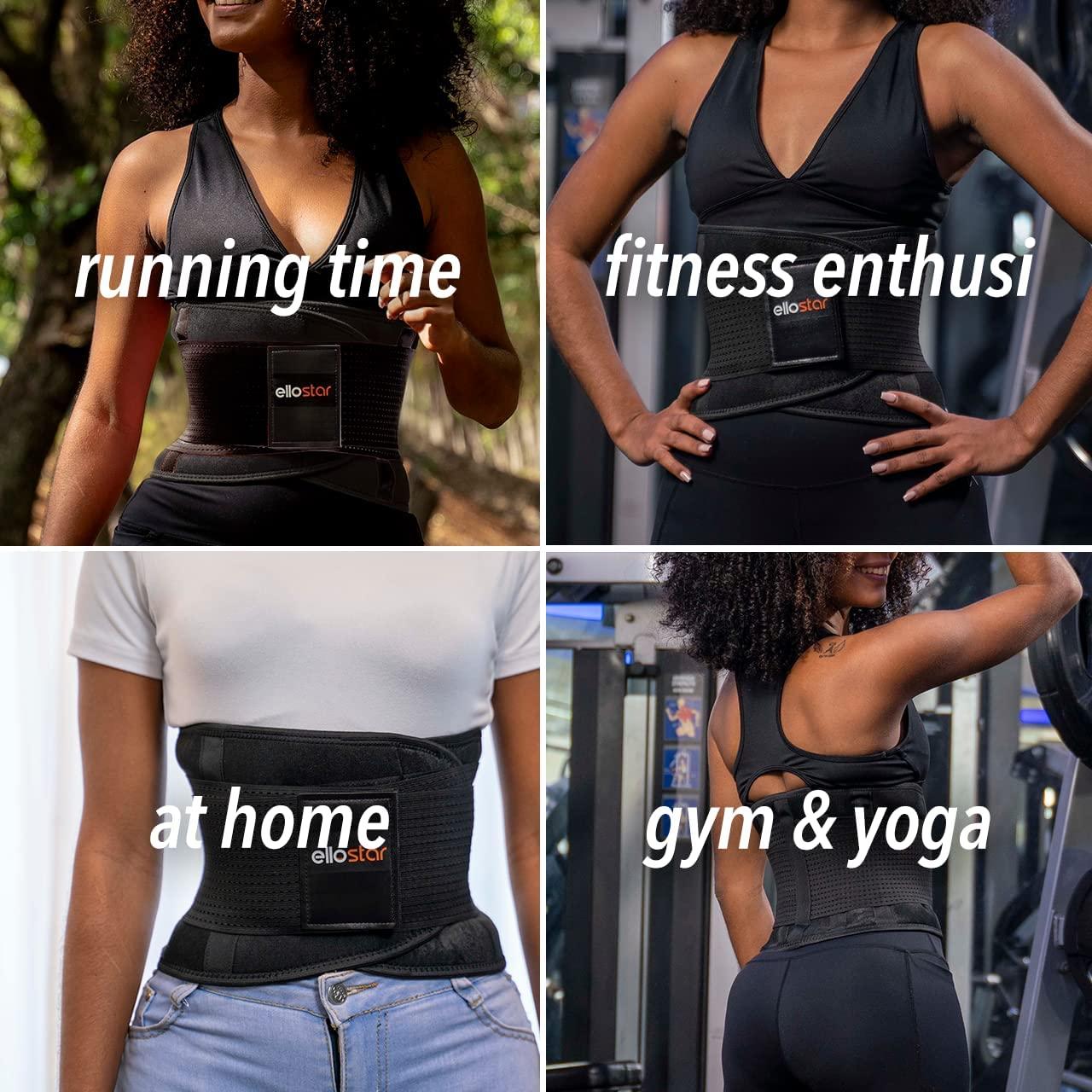 ellostar Waist Trainer for Women & Men - Back Support Band & Tummy Control  Body Shaper, Sweat Weight Loss Shapewear, Workout Medium Black