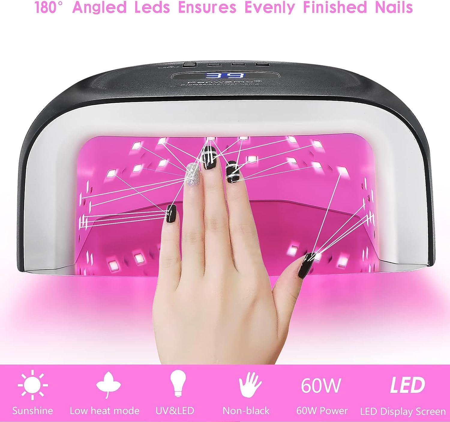 60W Rechargeable UV LED Nail Lamp, Faster Wireless Nail Dryer Gel Polish  Light 42 Beads & Portable Handle, Professional Curing Lamp For Fingernail  and