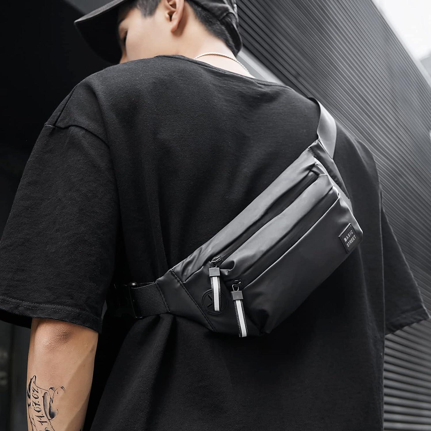 Stylish Black Fanny Pack with 4 Zipper Pockets - Waterproof