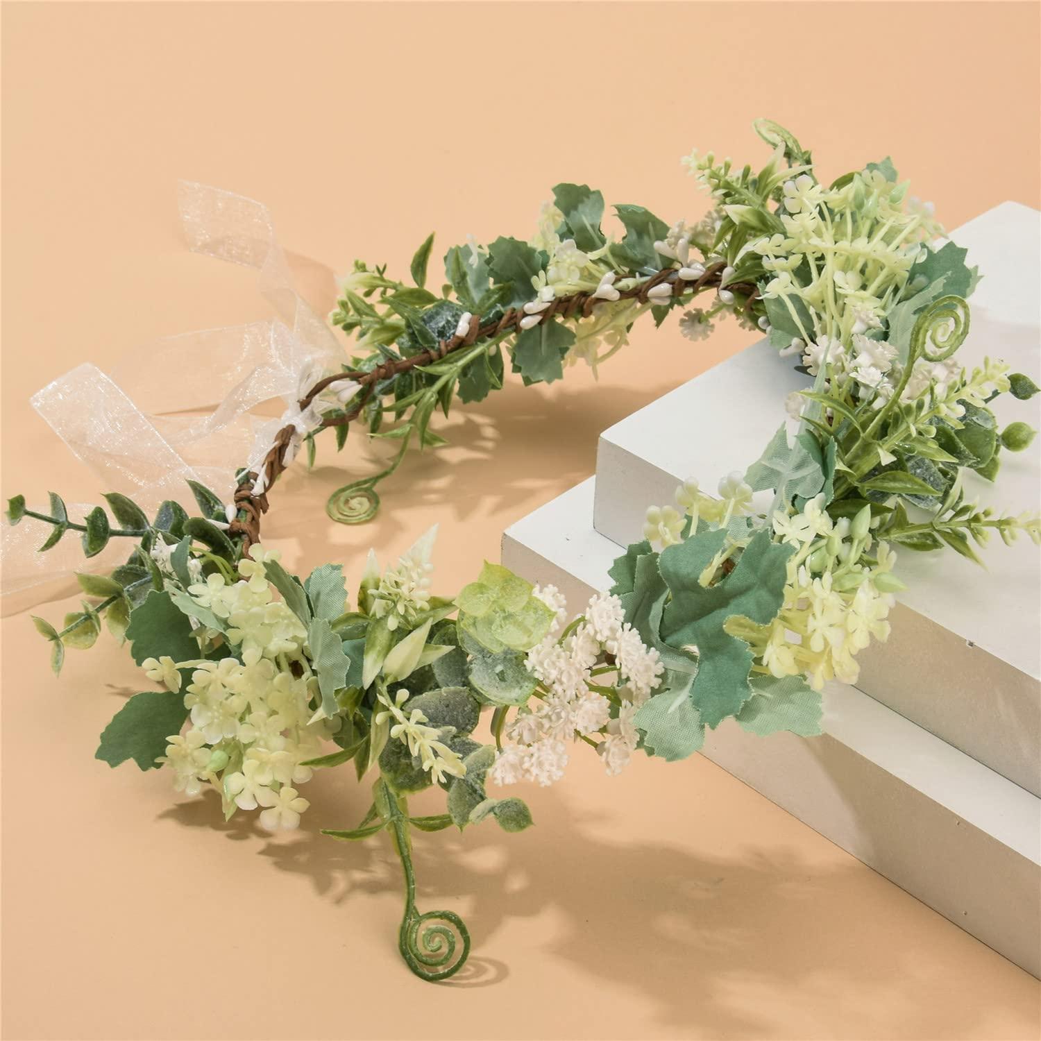 Artificial Baby Breath Green Headpiece Bridal Flower Crown Eucalyptus