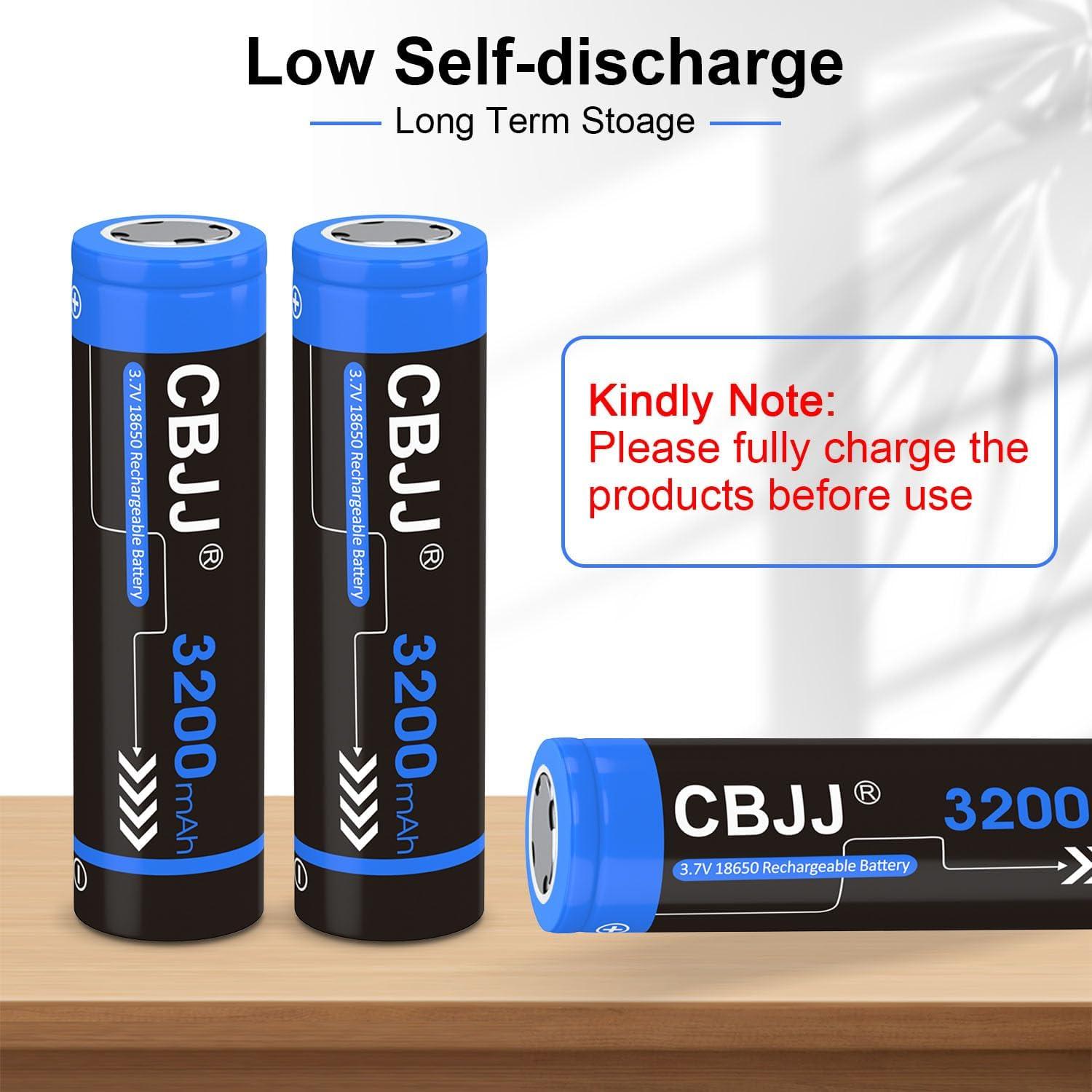 4-Pack 26650 Rechargeable Batteries 6800mAh 3.7V Flat Top With Charger - High Capacity For Flashlights, Headlamps