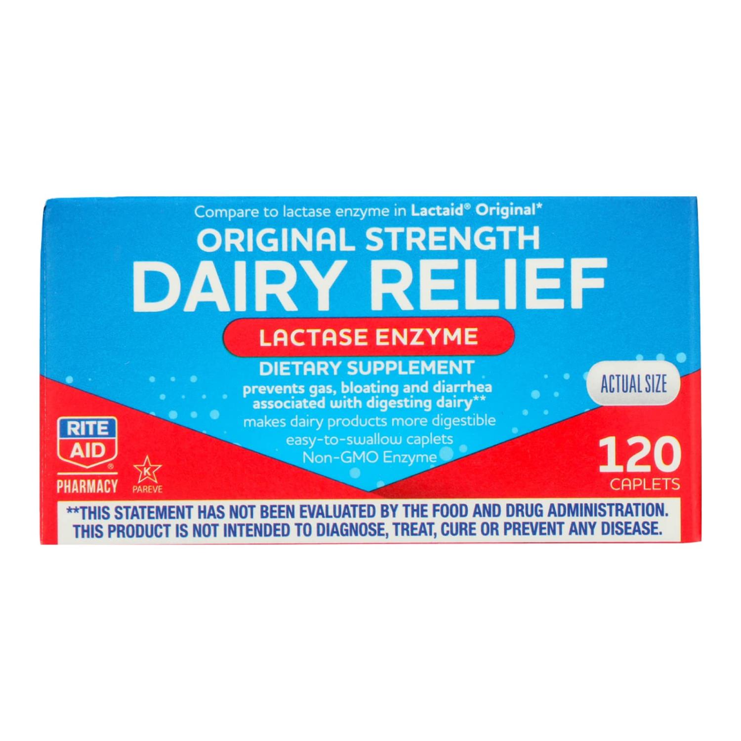 Rite Aid Fast Acting Dairy Relief Lactase Enzyme 120 Caplets Lactase