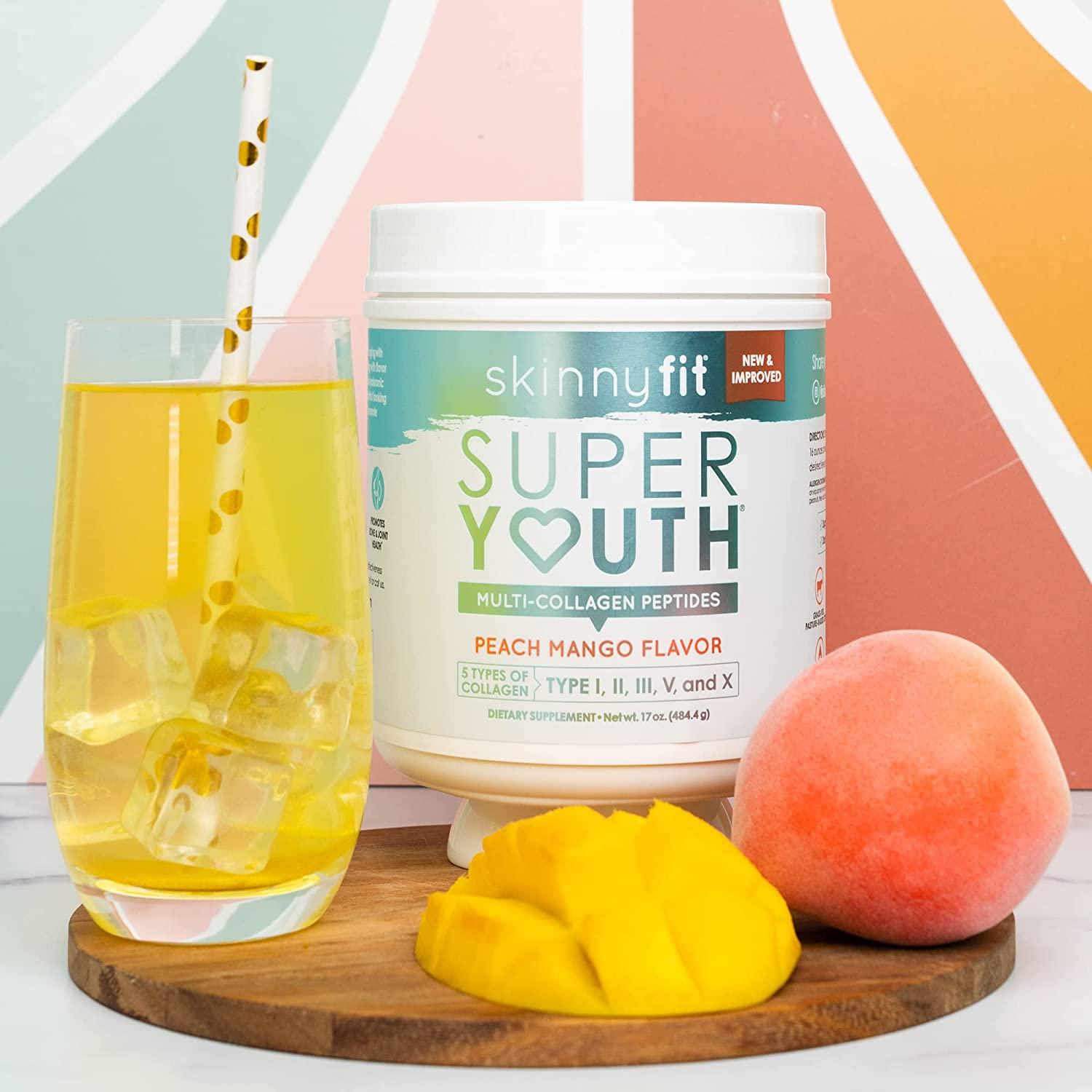 SkinnyFit Super Youth Multi-Collagen Peptides Plus Apple Cider Vinegar,  Hyaluronic Acid, & Vitamin C Peach Mango Flavor, Hair, Skin, Nail & Joint  Support, Immunity, Healthy Metabolism, 28 Servings