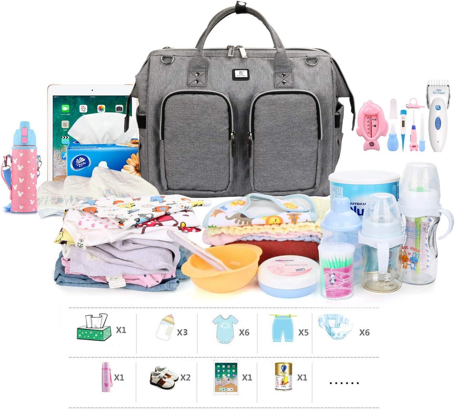 Pomelo Best Baby Changing Bag with Pram Clips and Changing Mat Grey