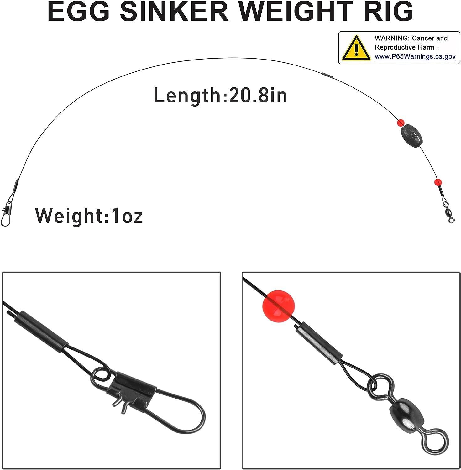 SILANON Fishing Egg Sinkers Weight Rigs,Flounder Grouper Ready Rig  Saltwater Stainless Steel Fishing Wire Leader with Egg Sinker Fishing  Swivel Snap Connector for Trout Snapper Bottom Fish 0.5oz-4pcs