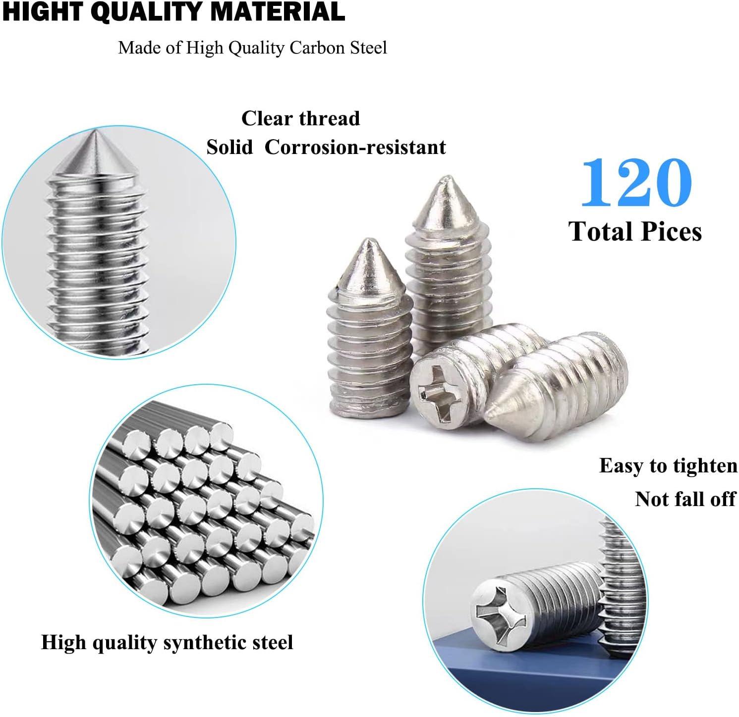 120 pcs Nickel Plated Tip Screws Pointed Cross Slot Leather Accessories 12  Sizes Belt Screws Include M2*3-M2*6, M2.5 * 3-M2.5 * 8, M3*3-M3*8 with 2mm  Screwdriver for Belt Buckle Wallet Handbag Purse