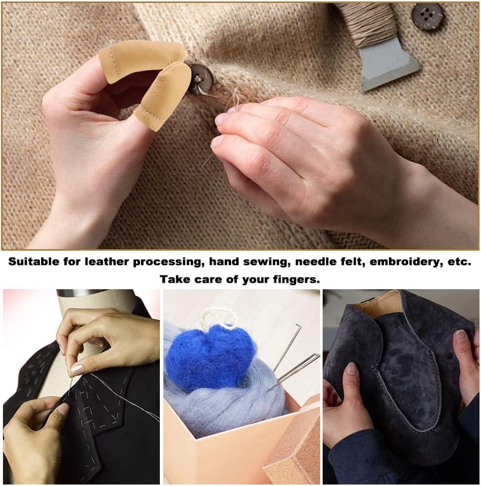 2 Pairs Leather Finger Protector Needle Felting Knitting Finger Thimble  Guards Tools for Hand Craft Sewing Needlework Handmaking(Random Color)