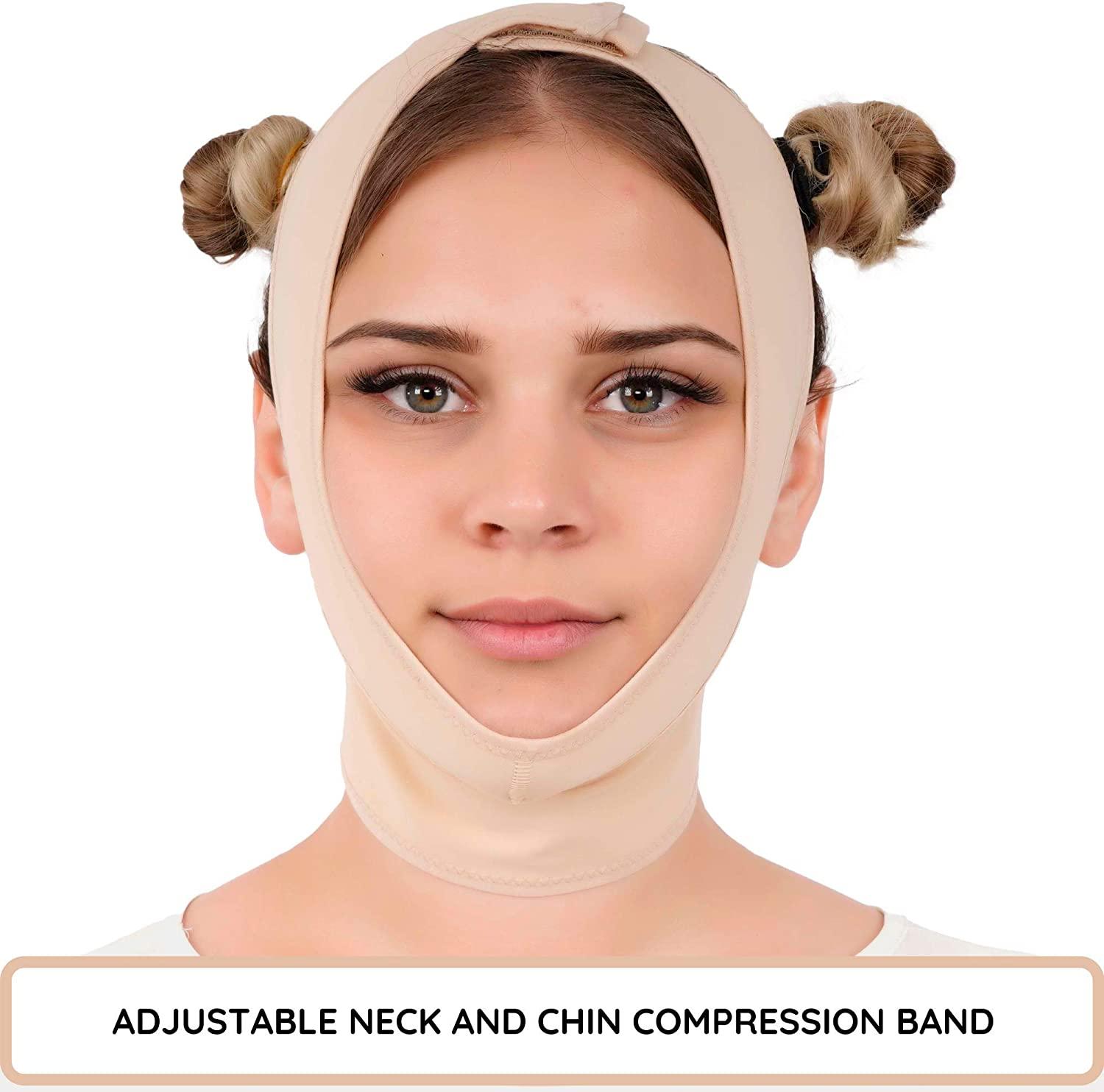 Post Surgery Neck and Chin Compression Garment Wrap Bandage for Women, Face Slimmer, Jowl
