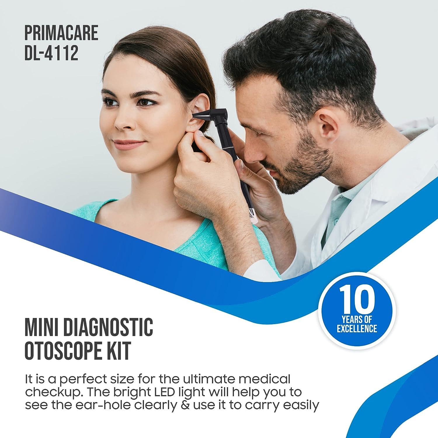 Primacare DL4112 Mini Diagnostic Otoscope Kit with High Resolution LED Ear Light Full Spectrum