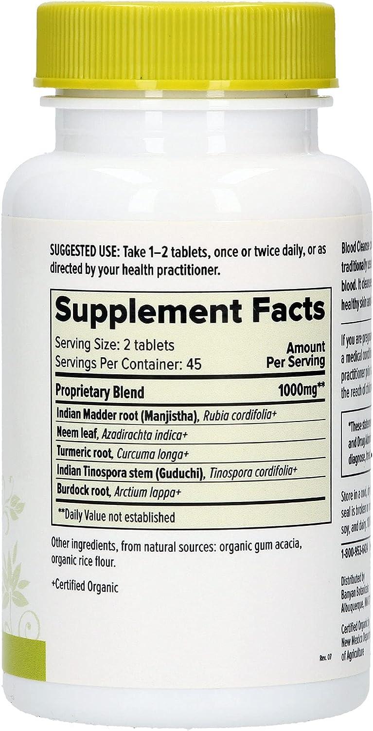 Banyan Botanicals Blood Cleanse Tablets Organic Supplement with