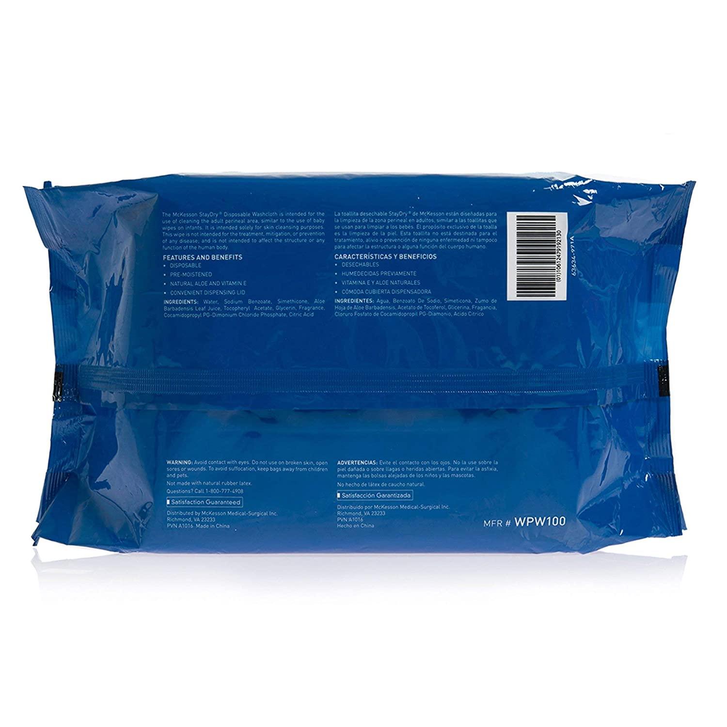 McKesson Stay Dry Disposable Wipes or Washcloths for Adults 7.5" x 12.5