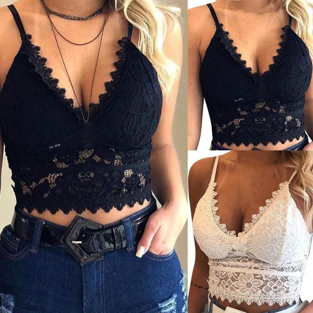 Women's Sexy Lace Crop Vest Tops for Summer Fashion Cami Vest Short Tank  Blouse Solid Sleeveless Bra Lingerie 05-black X-Large