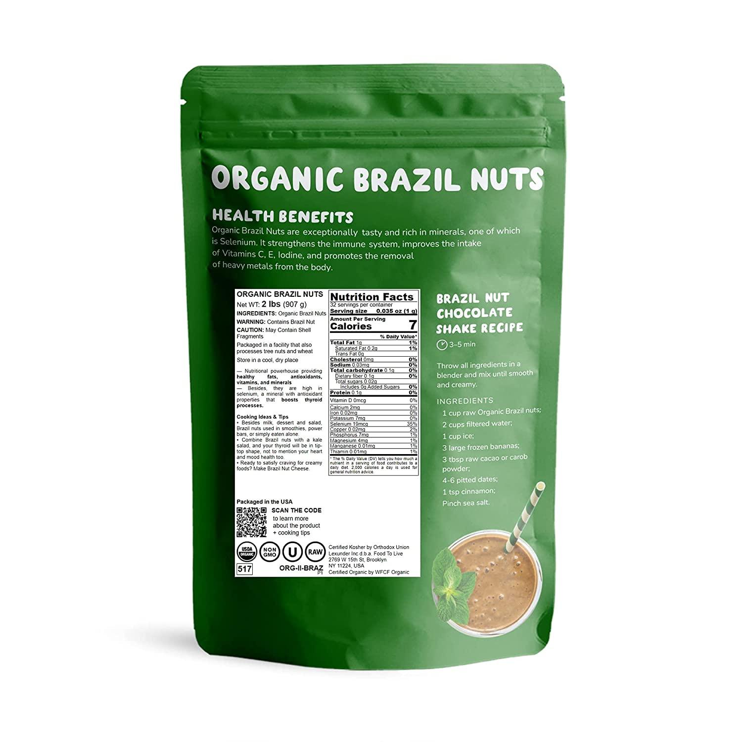 Organic Brazil Nuts, 2 Pounds NonGMO, Raw, Whole, No Shell, Unsalted