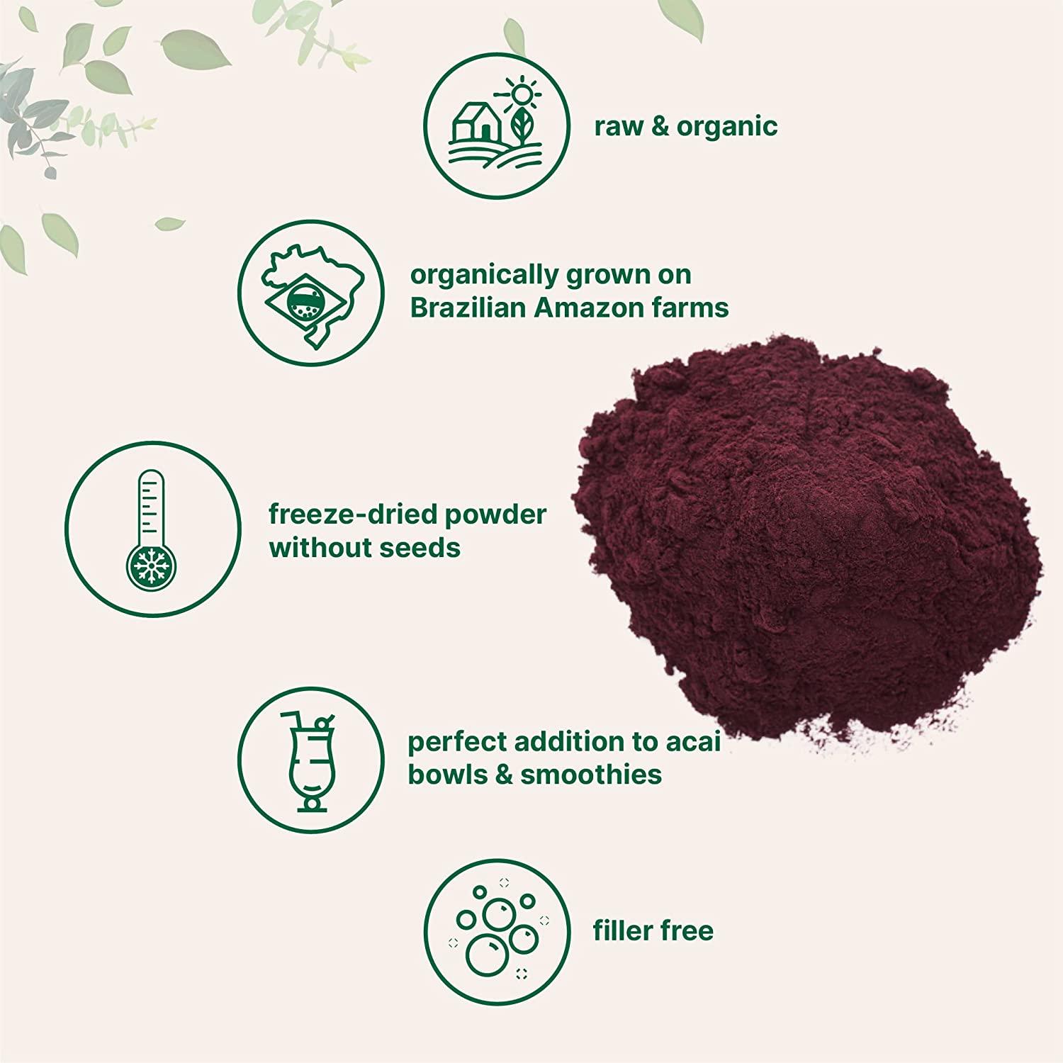 Organic FreezeDried Acai Powder 8oz, Sustainably Grown in Brazilian