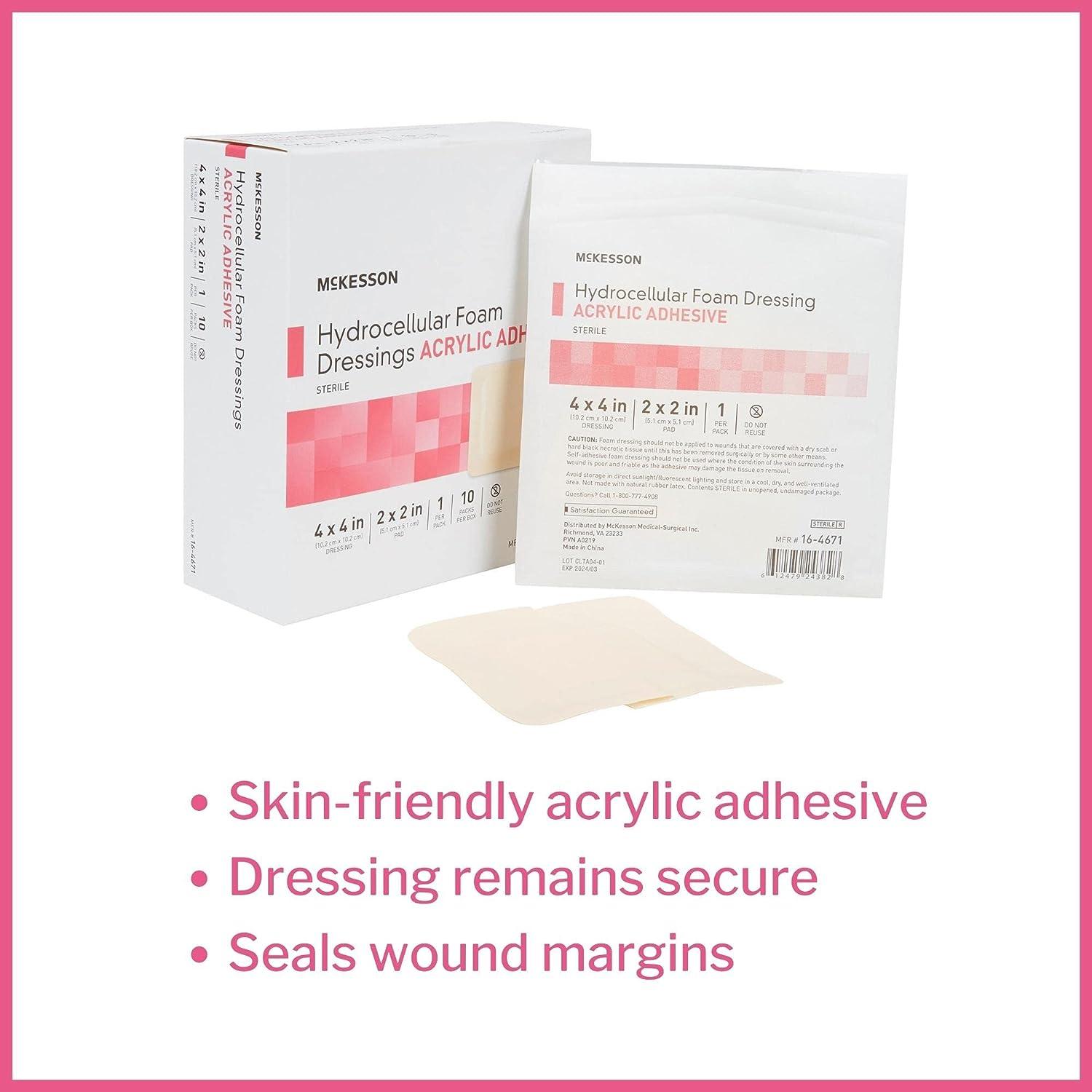 McKesson Hydrocellular Foam Dressings 4x4 10 Count Sterile Acrylic
