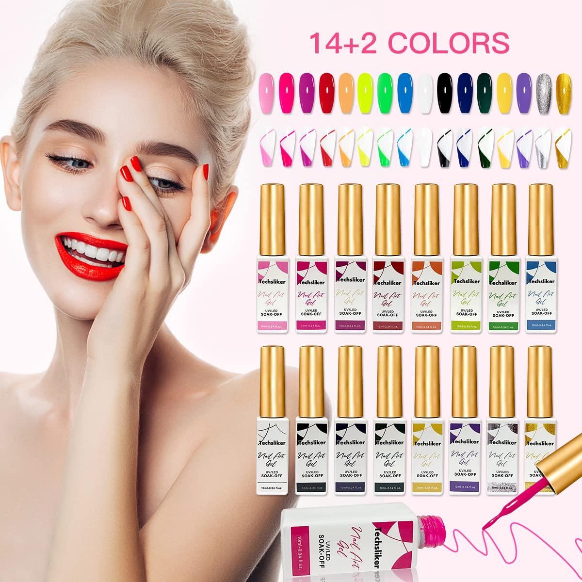 Techsliker Gel Nail Art Polish Set - 16 Long-Lasting Chip Resistant