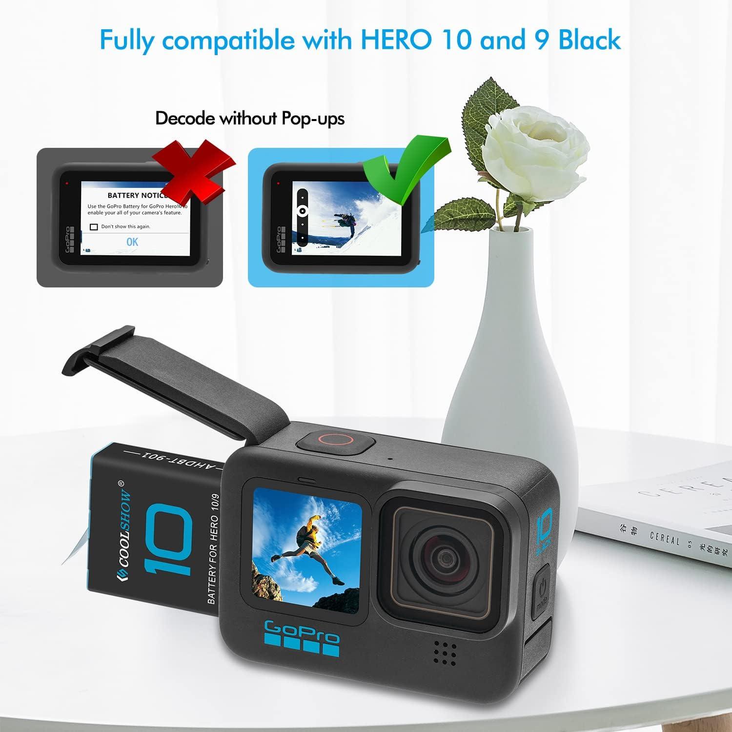 COOLSHOW Batterie Hero 9/10 1800mAh 2 pièces et Chargeur Batterie Hero 9/10  Compatible avec GoPro Hero 9 Black,HERO10 Black