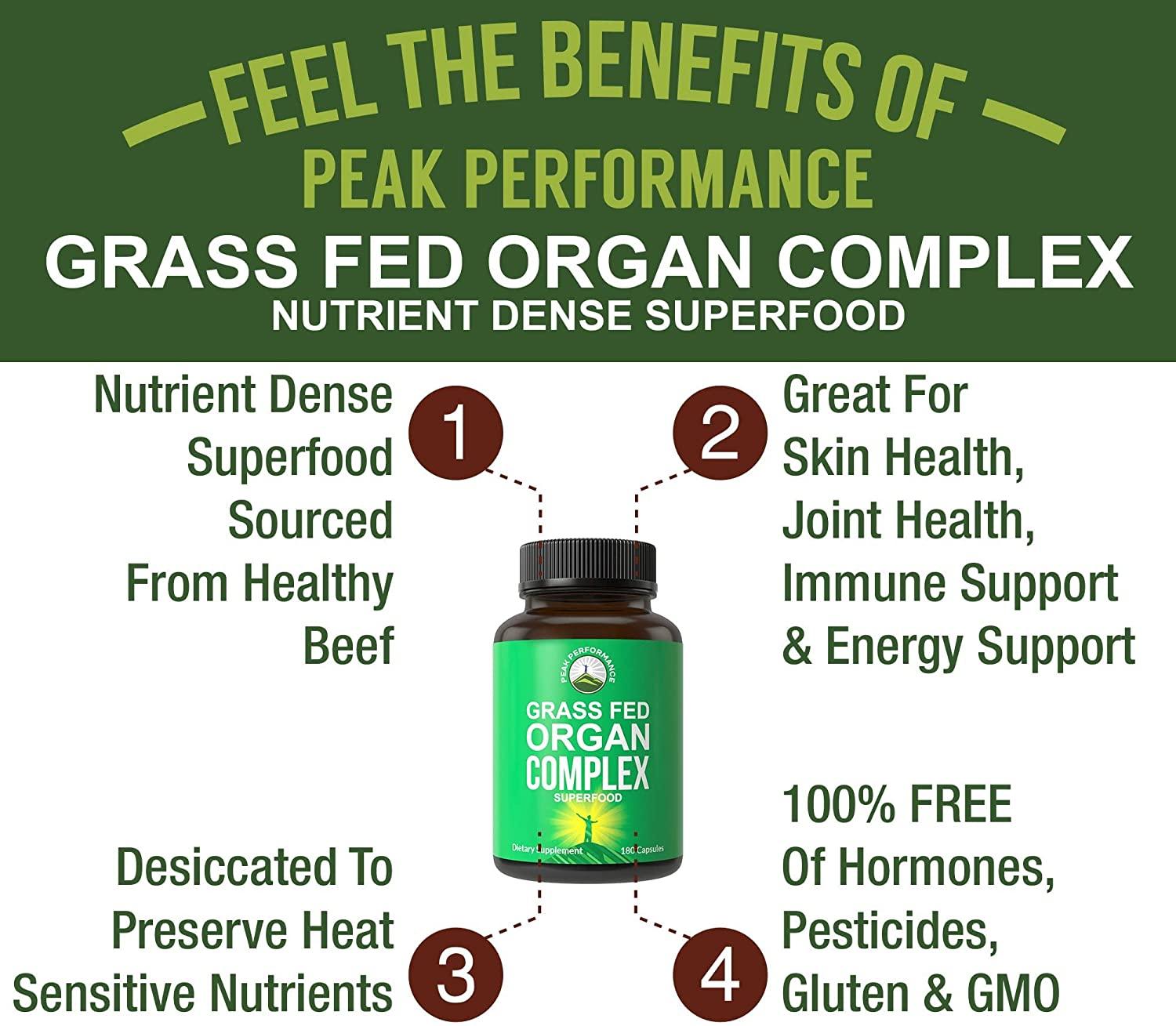 Grass Fed Beef Organ Complex (180 Capsules) by Peak Performance