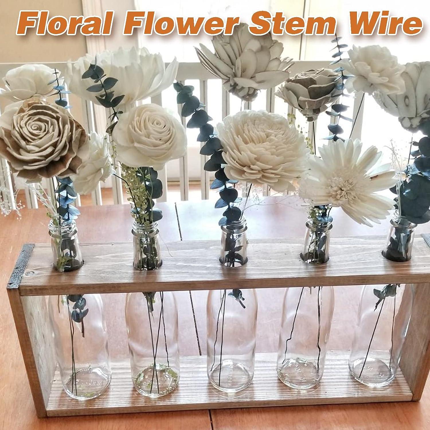 300 Pieces 22 Gauge Floral Wire Stems for DIY Crafts, Artificial Flowers,  16 In