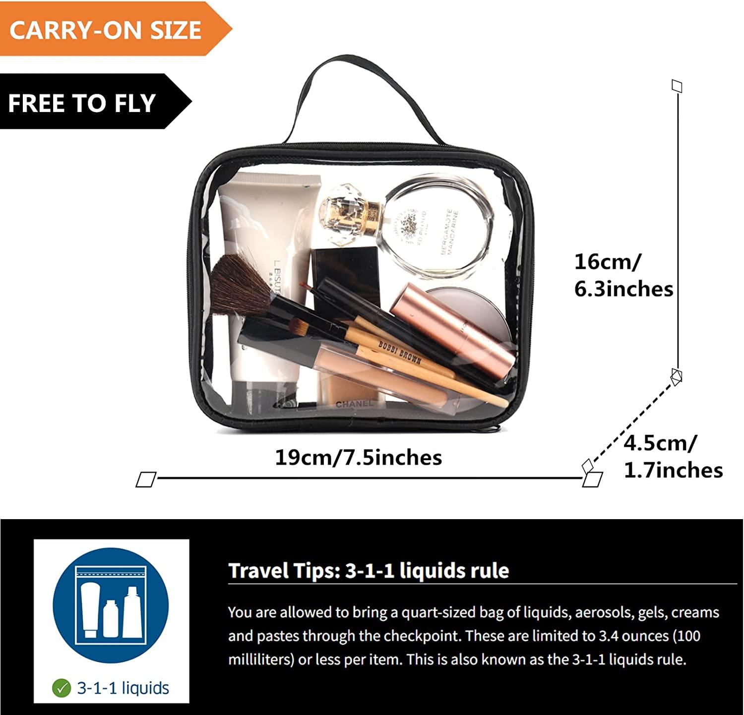 TSA Approved Clear Toiletry Bag ,DARIN 2PC Travel Makeup Bag Zipper  Cosmetic Pouch , Airline 3-1-1 Rule Carry-On Flight Liquid Bag For Women  and Men- ( One Size-Clear Black) 2 Black