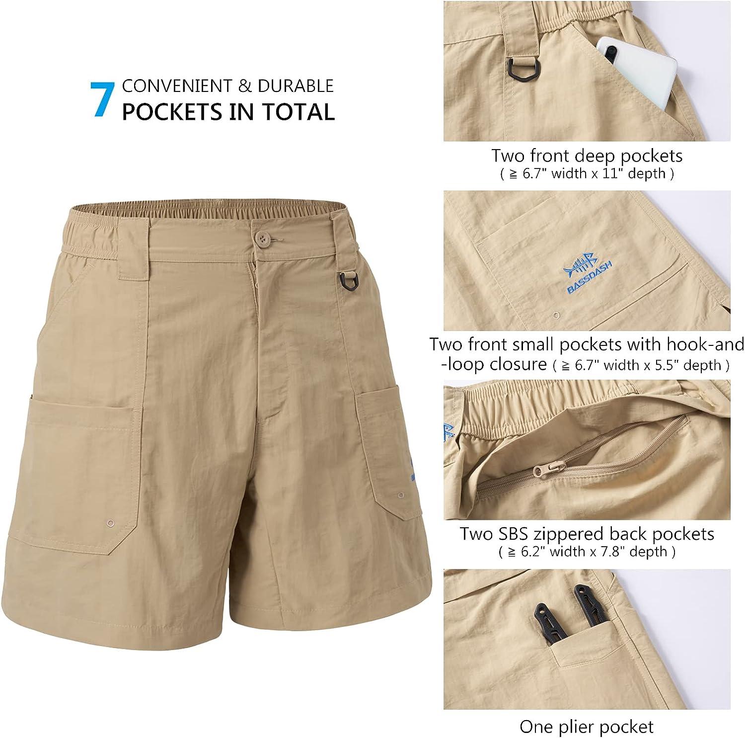 BASSDASH Men's 6 Fishing Shorts UPF 50+ Water Resistant Quick Dry Hiking  Cargo Shorts with Multi Pocket FP03M Khaki Large