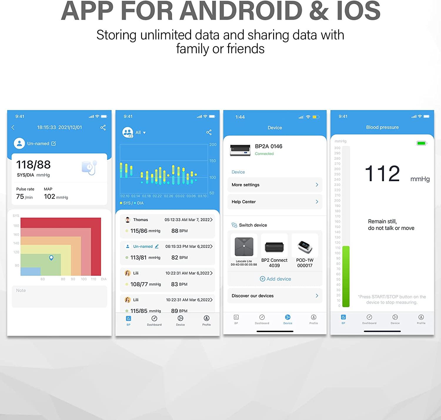 Wellue BP2A Smart Blood Pressure Monitor Wireless Uppr Arm Cuff