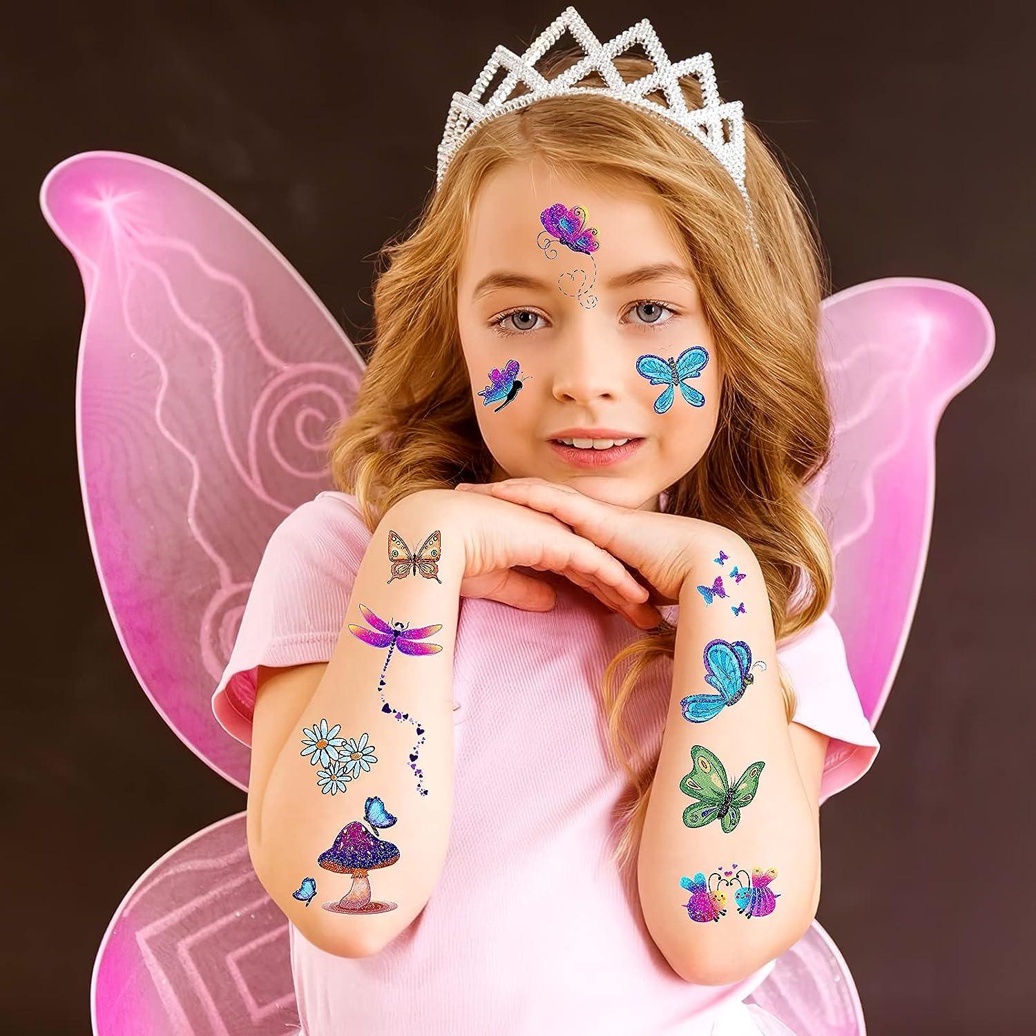 Konsait Glitter Temporary Tattoo for Girls, 24 Sheets Butterfly Mermaid