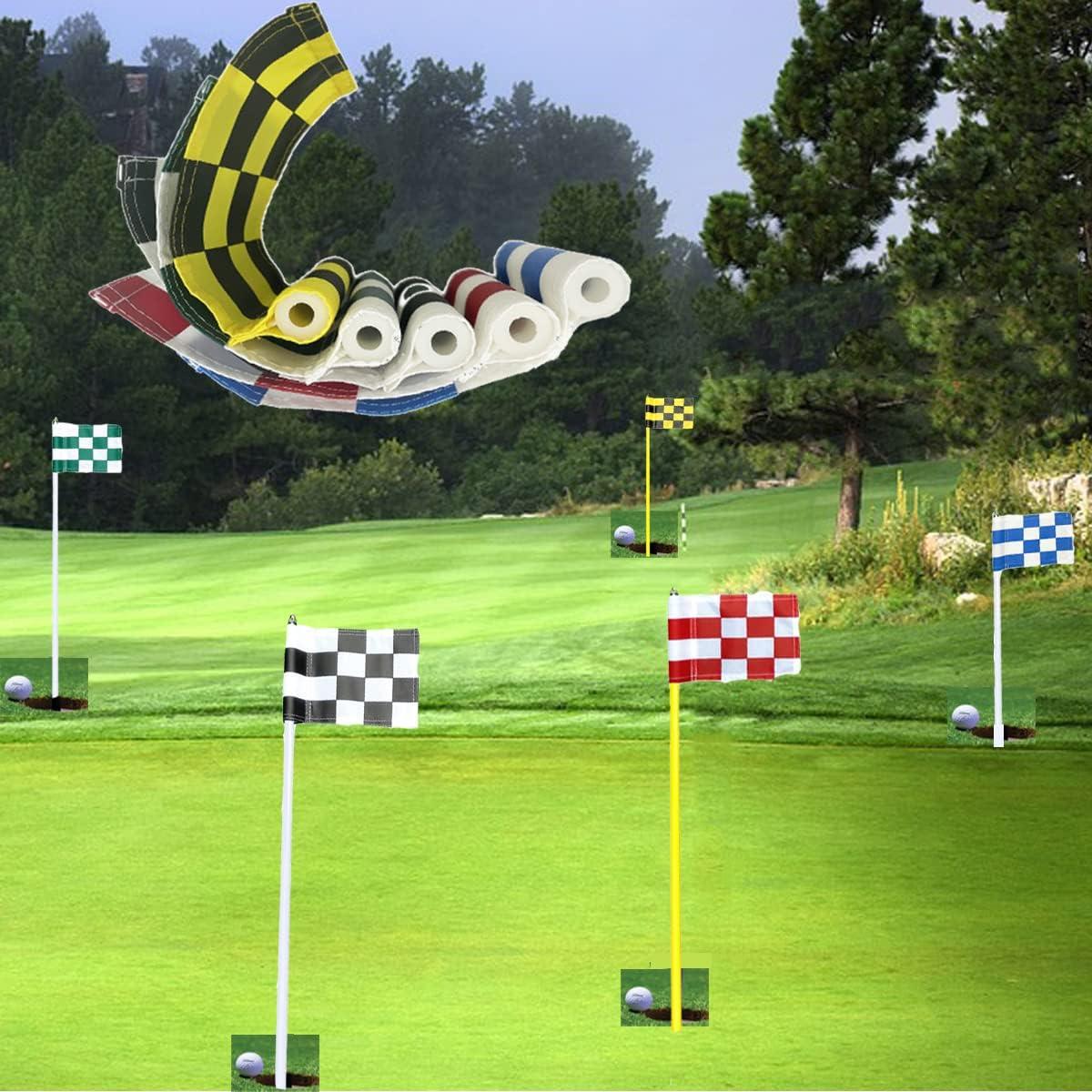 5 PCS Golf Flag Putting Green Flag Checkered Golf Flags with Tube Inserted Solid, Nylon Golf