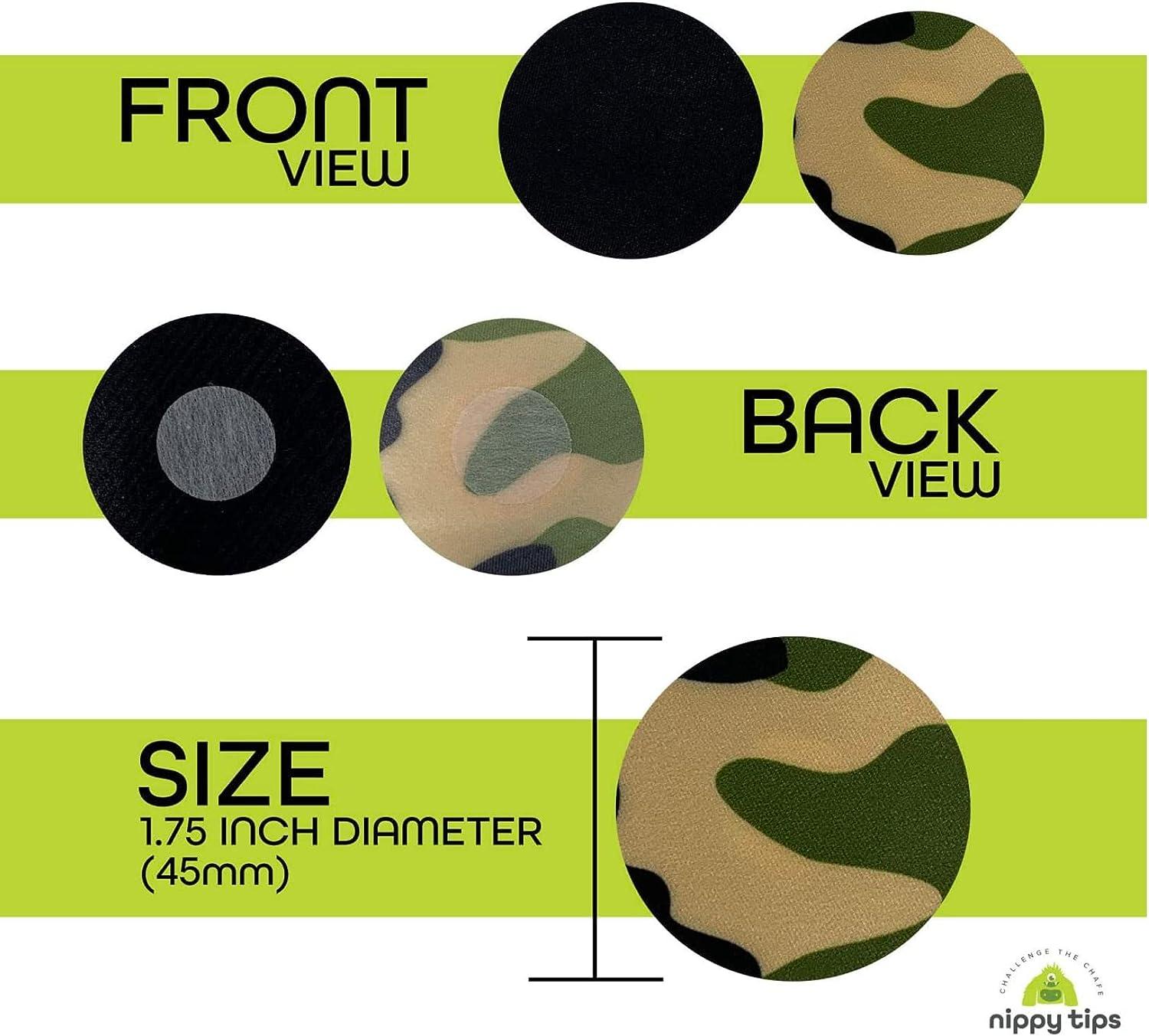 NippyTips - Anti-Chafing Nipple Covers. Great for Runners, Cyclists, or  Anyone That Suffers from Nipple Chafe - 1.75 inches in Diameter - 10 Pairs  per Pack - 2 Colors: Black + Camo