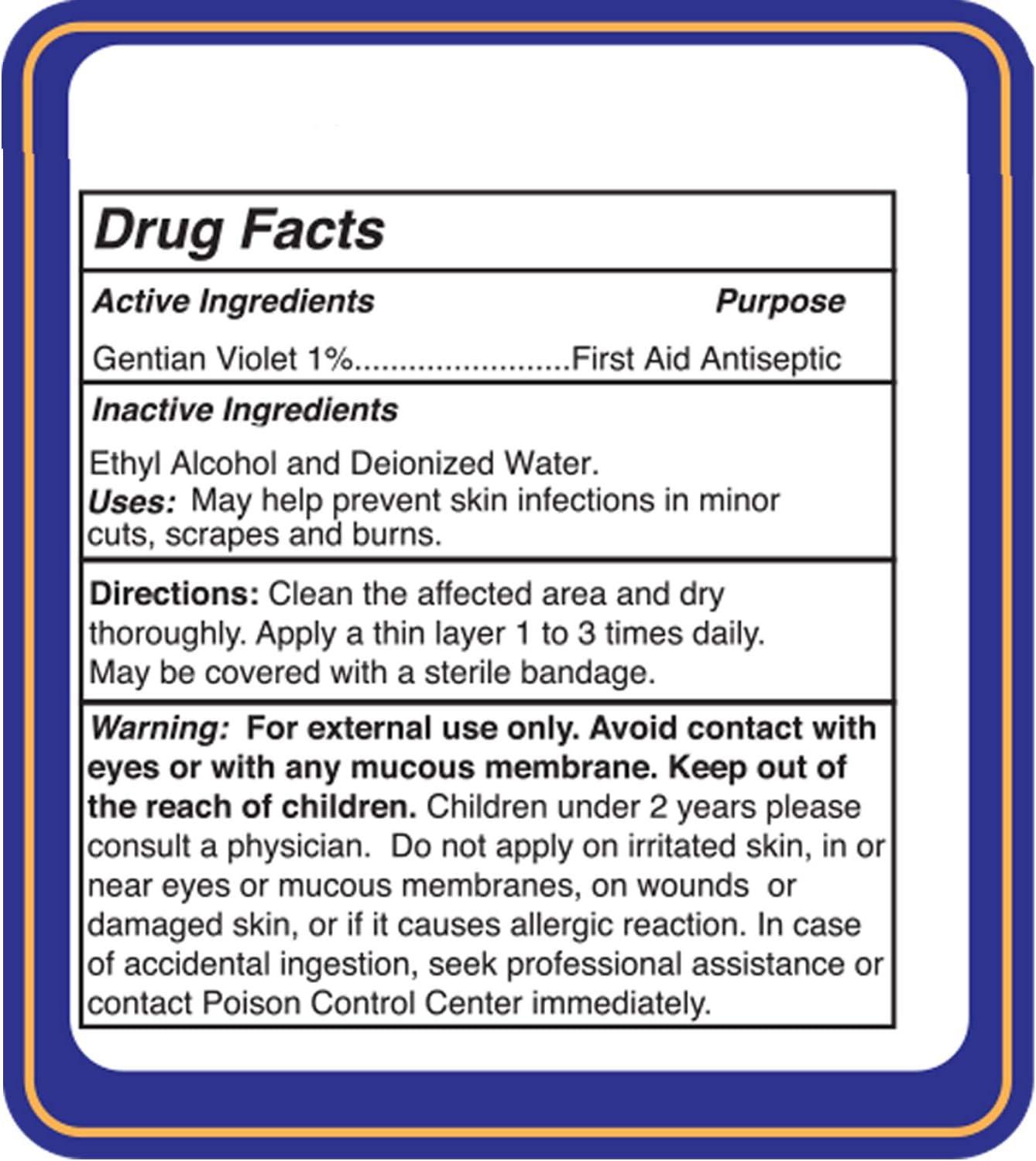 Gentian Violet First Aid Antiseptic Liquid Made in USA 1 FL OZ (2 Bottles)