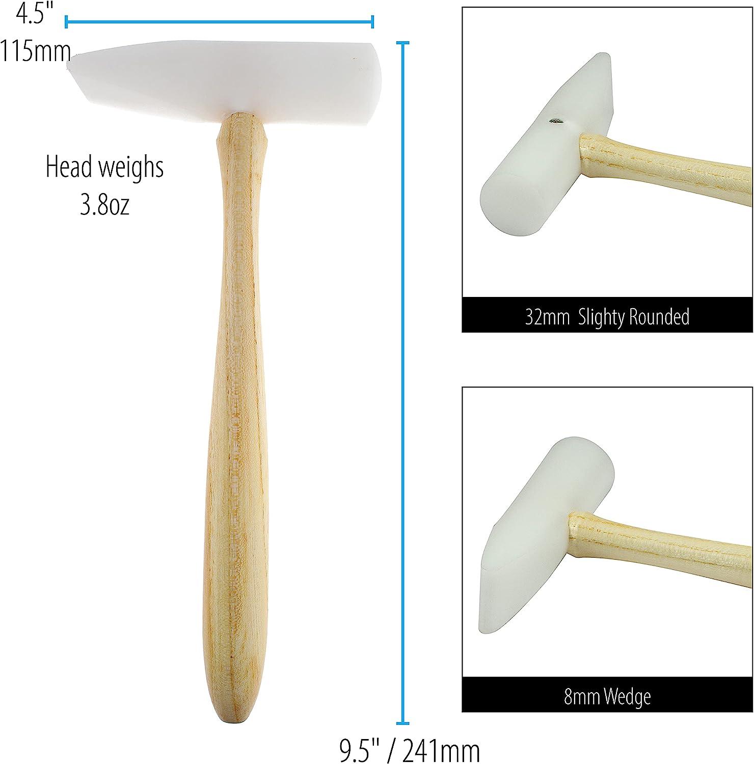 The Beadsmith Nylon Wedge Hammer - 9.5 inches Wooden Handle - 115mm, 3.8oz  Head, 8 & 32mm Faces - Use to Flatten and Shape Sheet Metal and Wire with  no Risk of marring