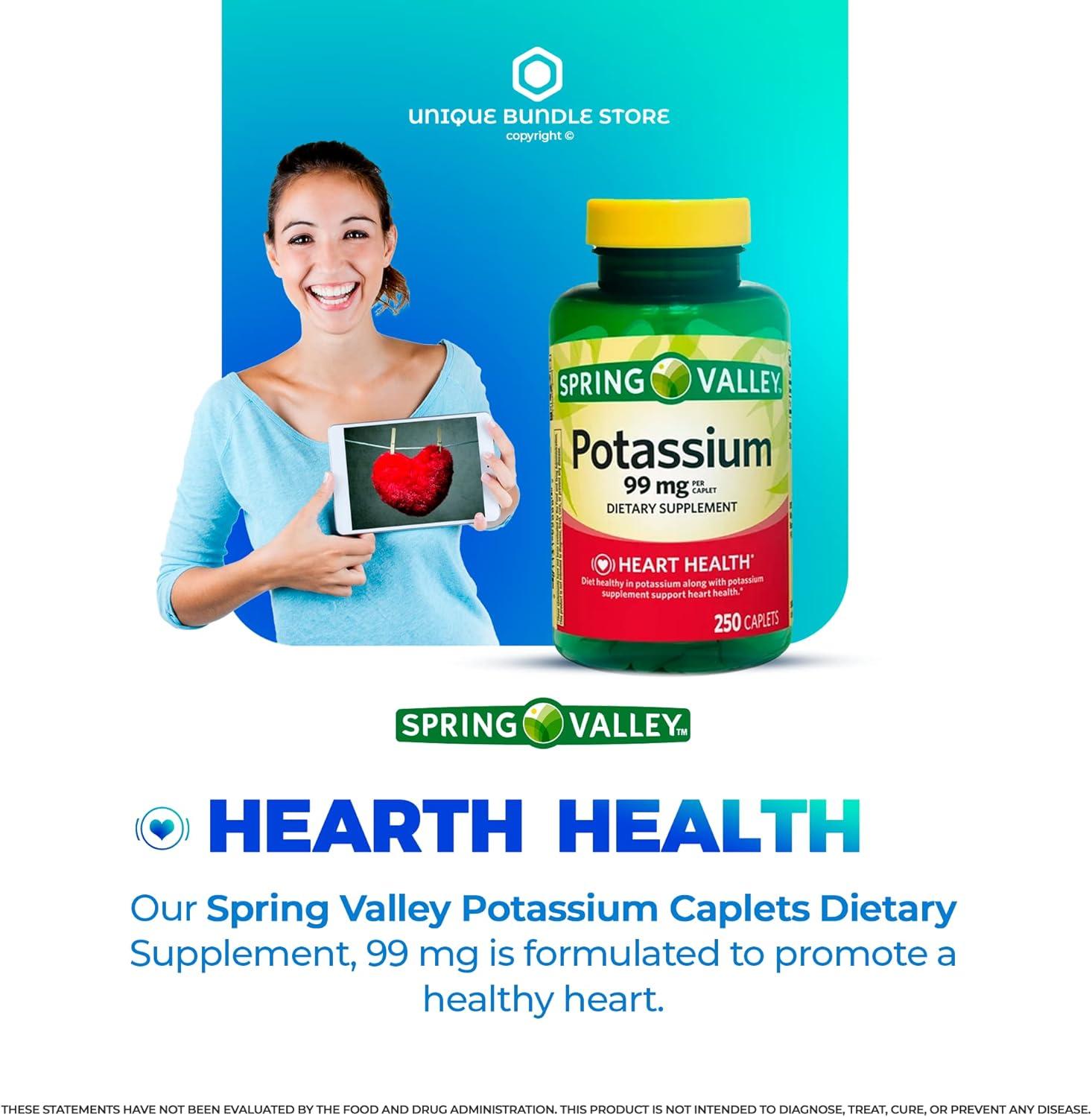 Spring Valley Potassium Supplement Caplets Dietary Supplement 99 mg 250